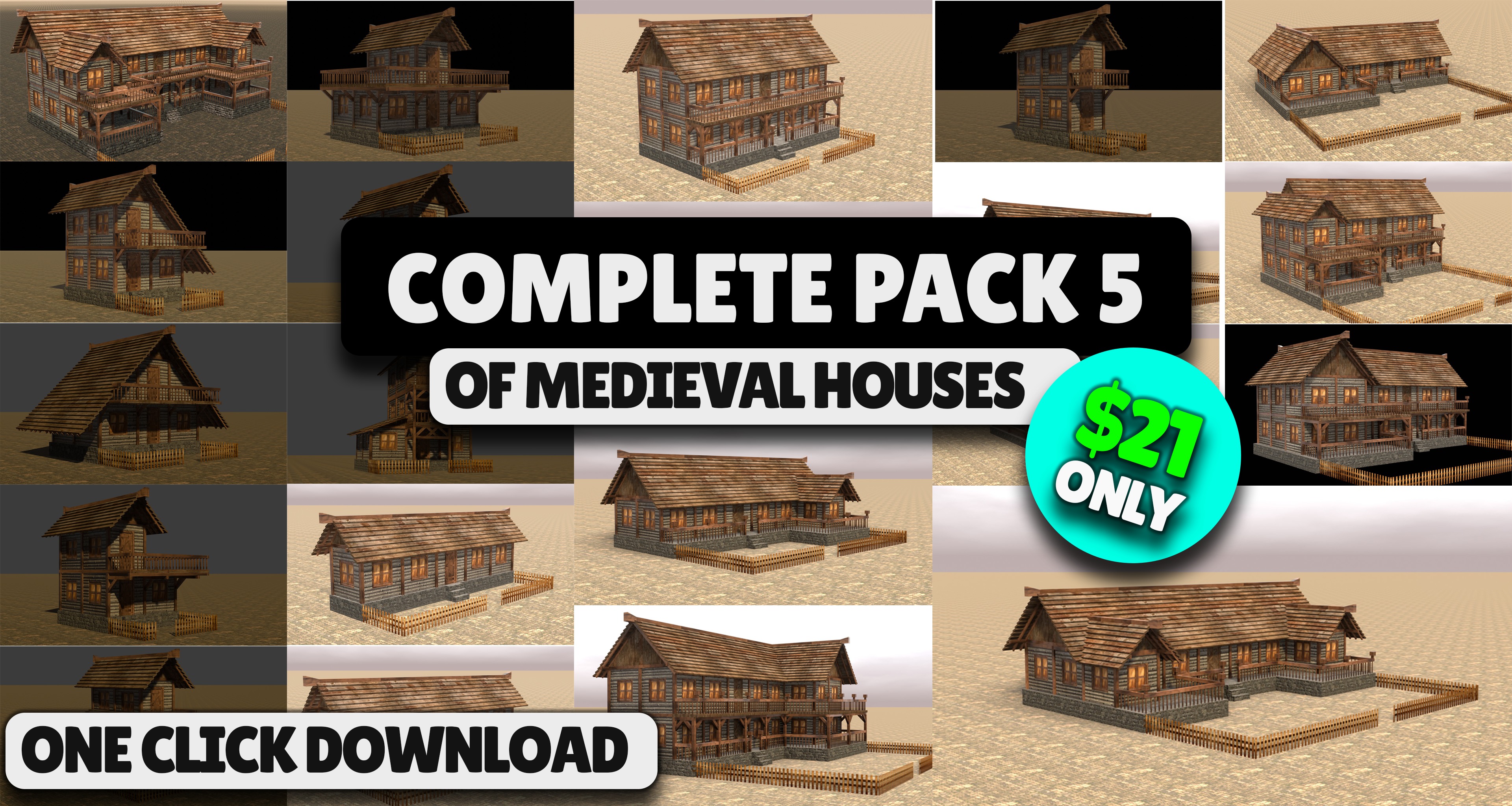 Ultimate Low Poly Medieval Village and House Pack 3D Game Design 3D Model Collection_5