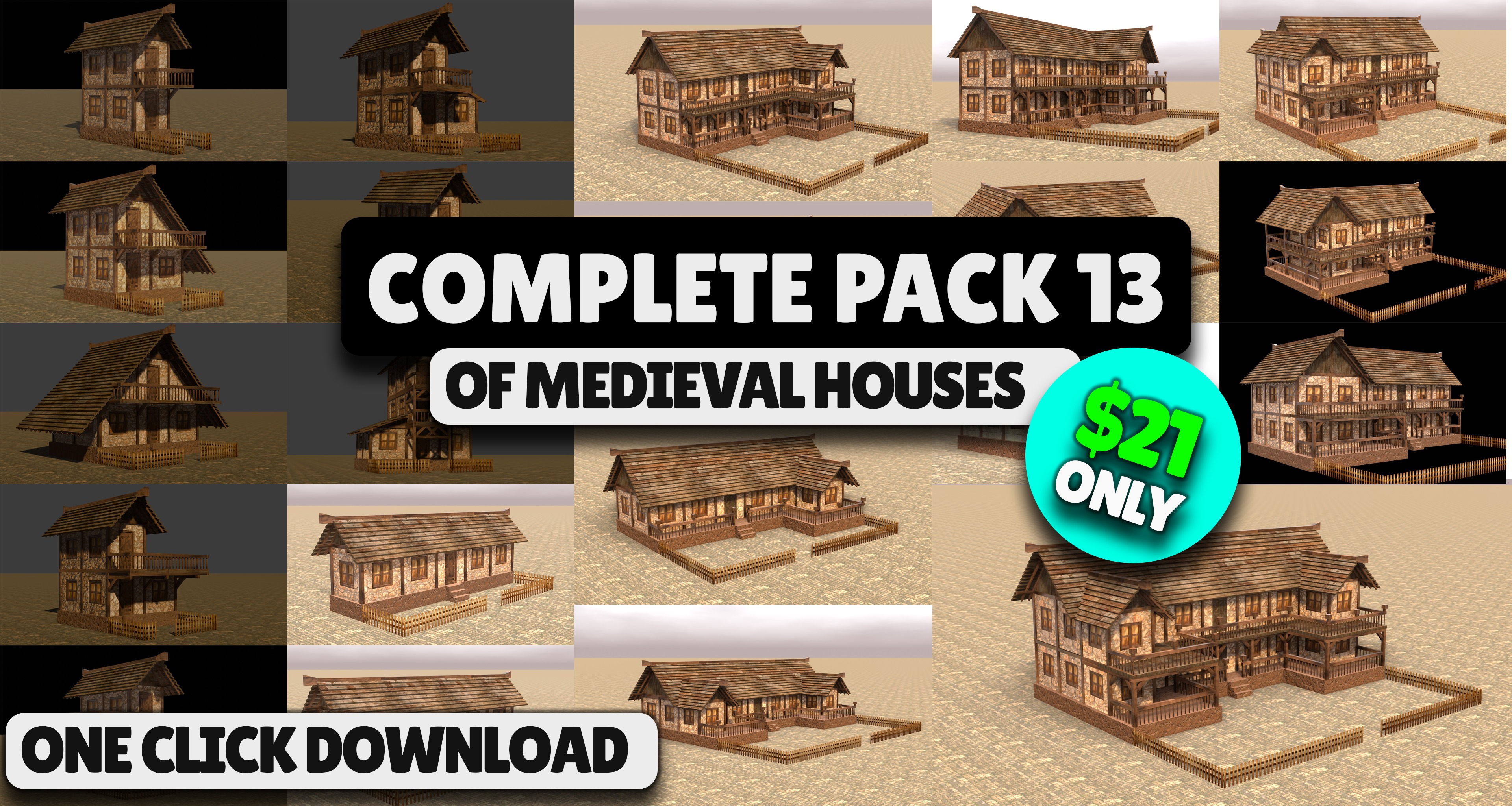 Ultimate Low Poly Medieval Village and House Pack 3D Game Design 3D Model Collection_13