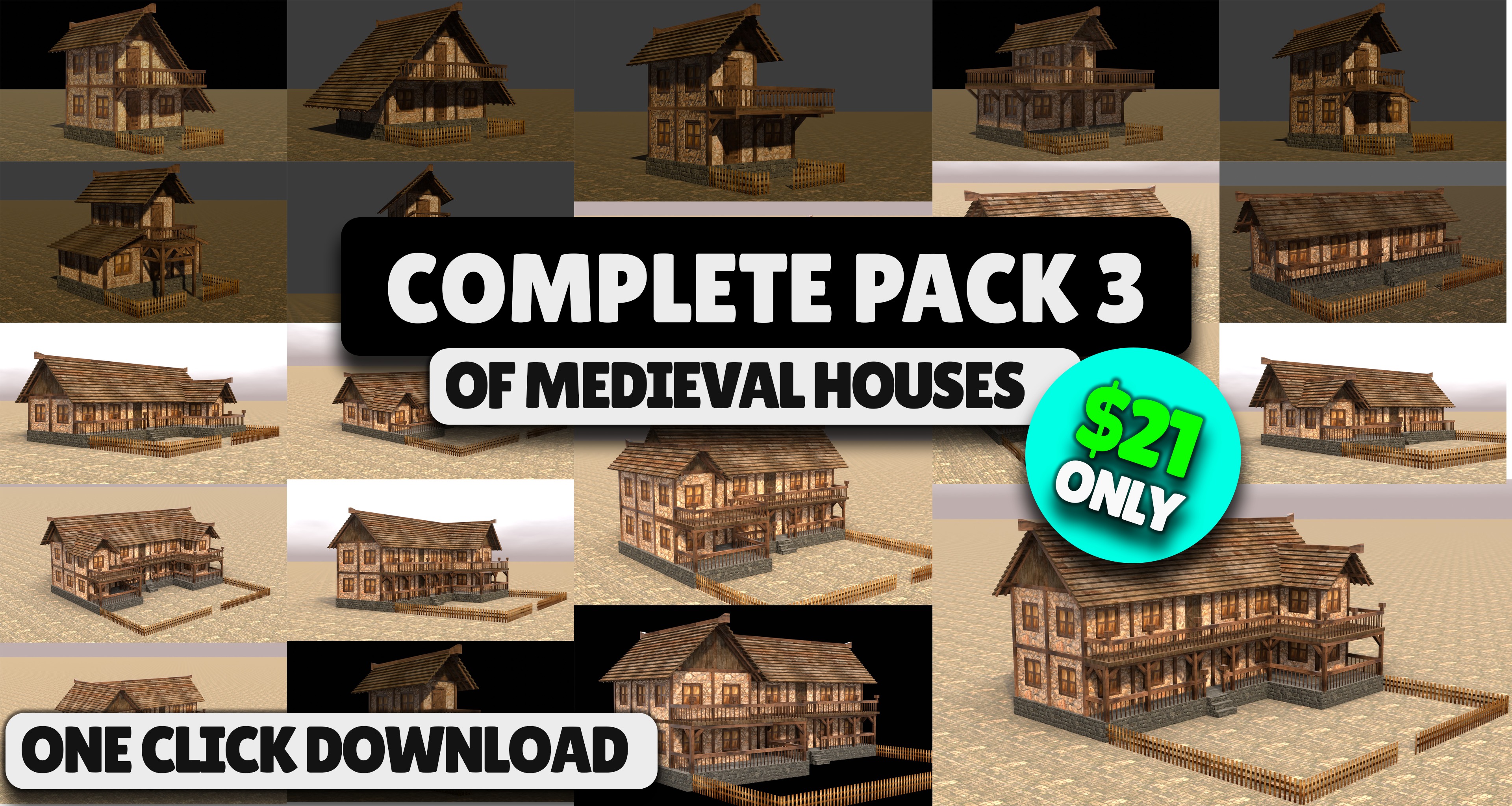 Ultimate Low Poly Medieval Village and House Pack 3D Game Design 3D Model Collection_3
