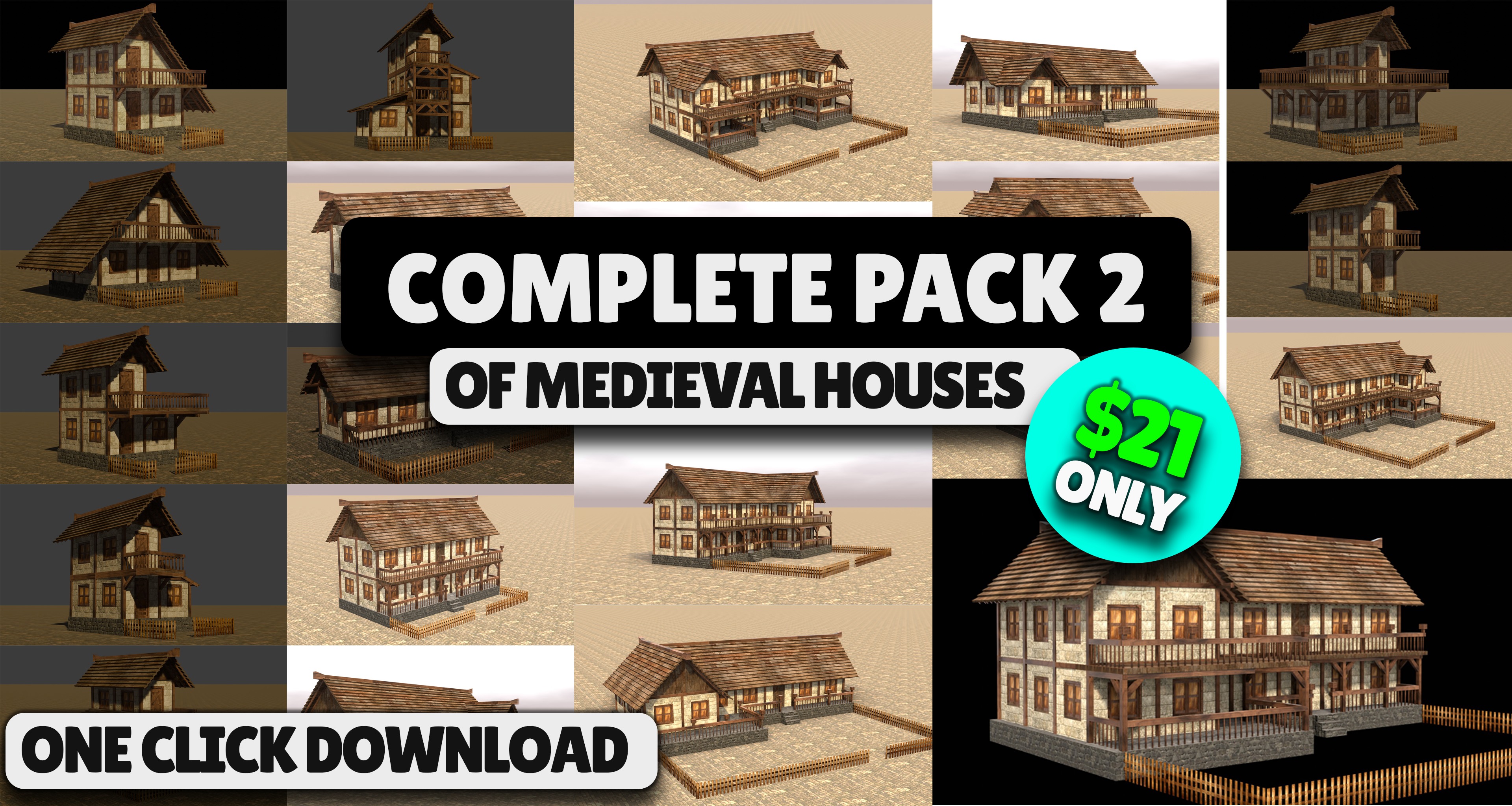 Ultimate Low Poly Medieval Village and House Pack 3D Game Design 3D Model Collection_2