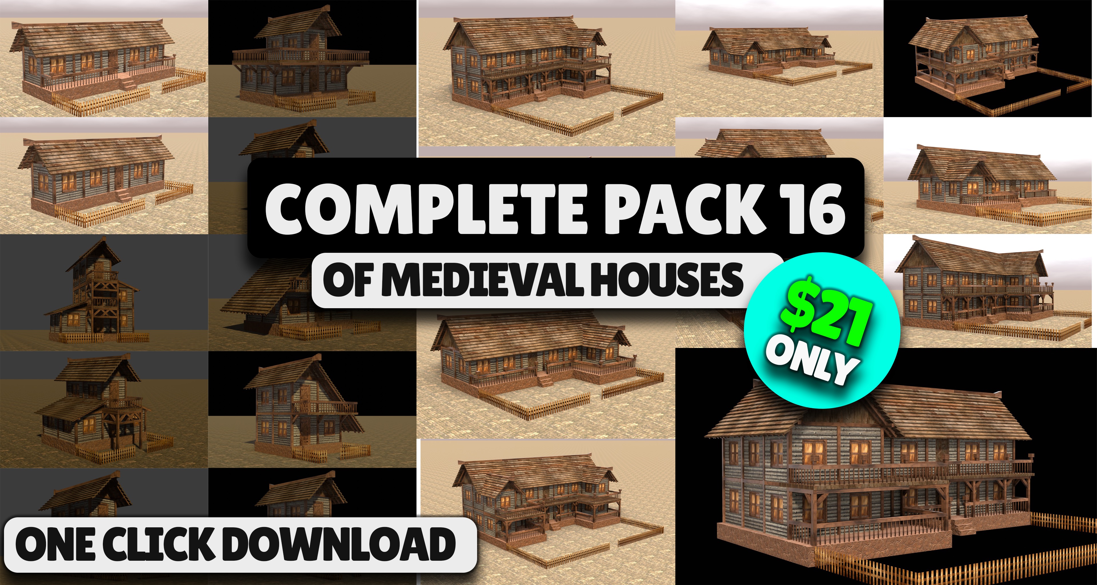 Ultimate Low Poly Medieval Village and House Pack 3D Game Design 3D Model Collection_16