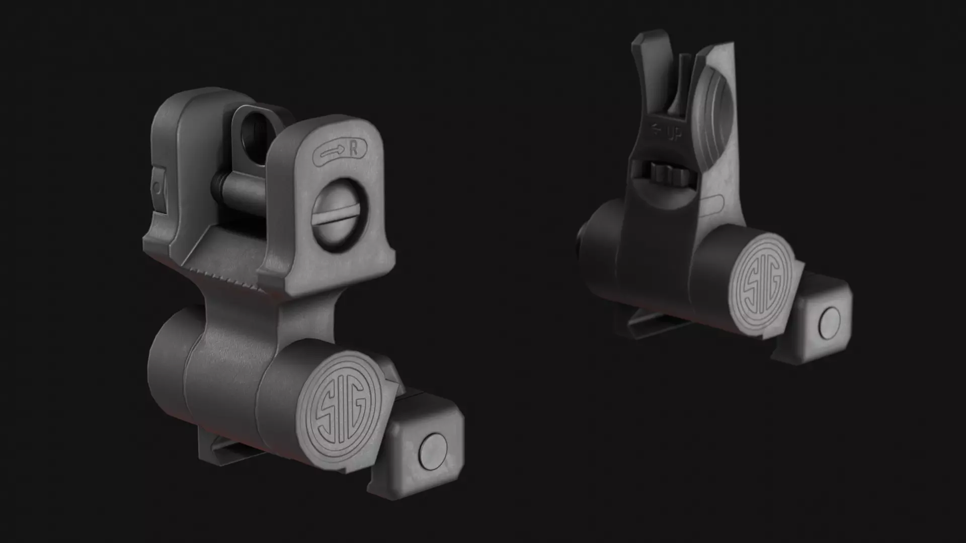 S-G S--ER AR-15 Backup - Flip-up Ironsights - Game Asset Low-poly 3D model