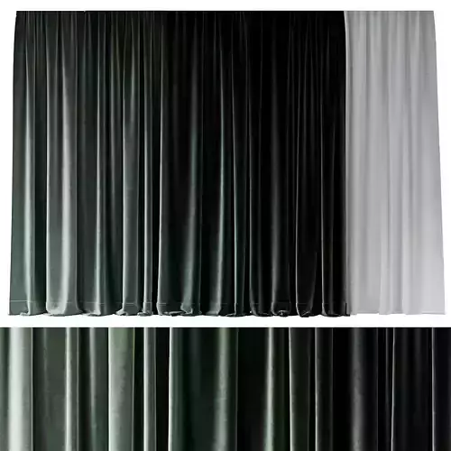 Set of soft green silk curtains with wrinkles  collections 08  Low-poly 3D model
