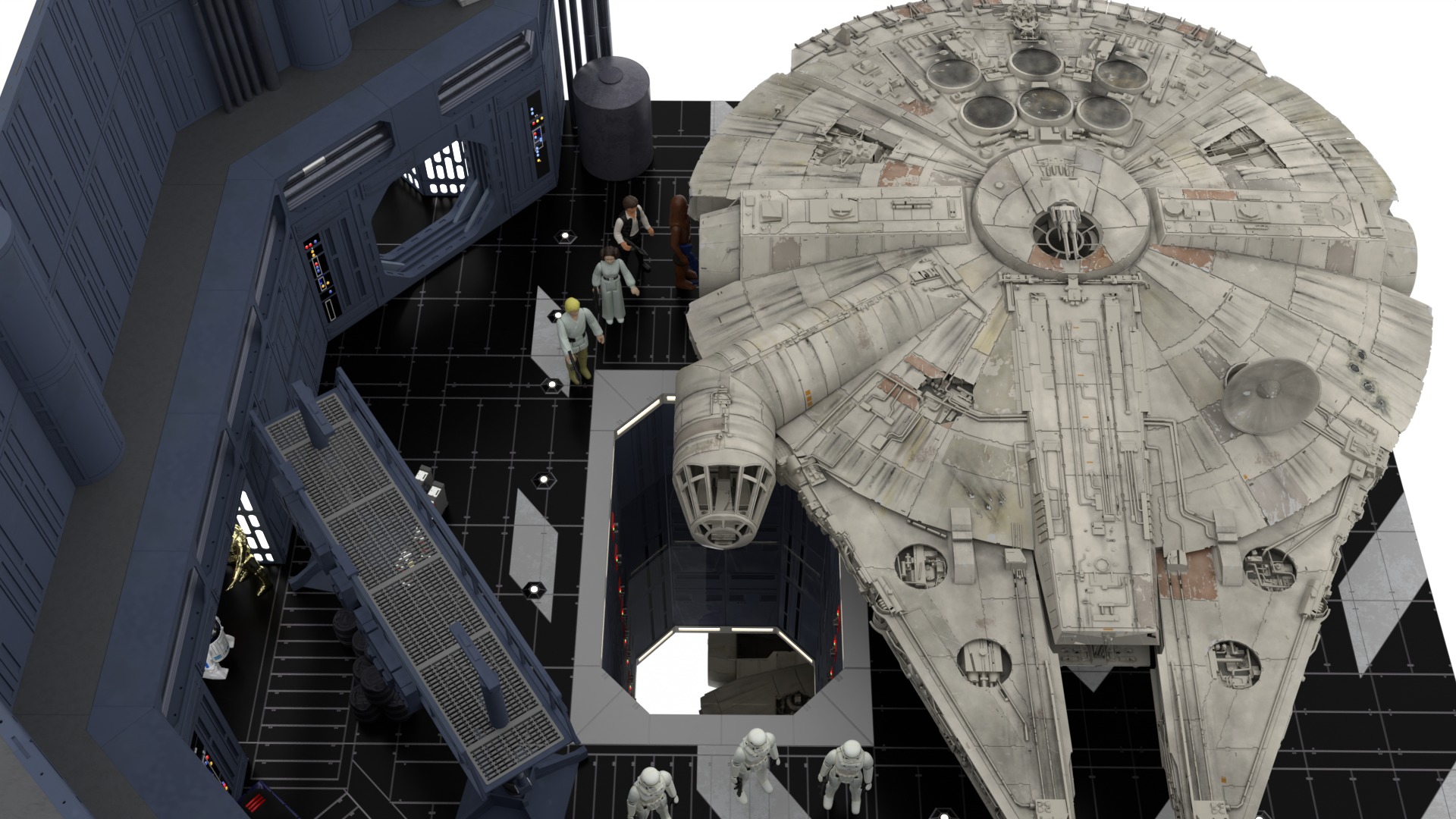 Set 1 - Death Star Docking bay 2037 1-18 scale Kenner Hasbro 3D Model Collection_27