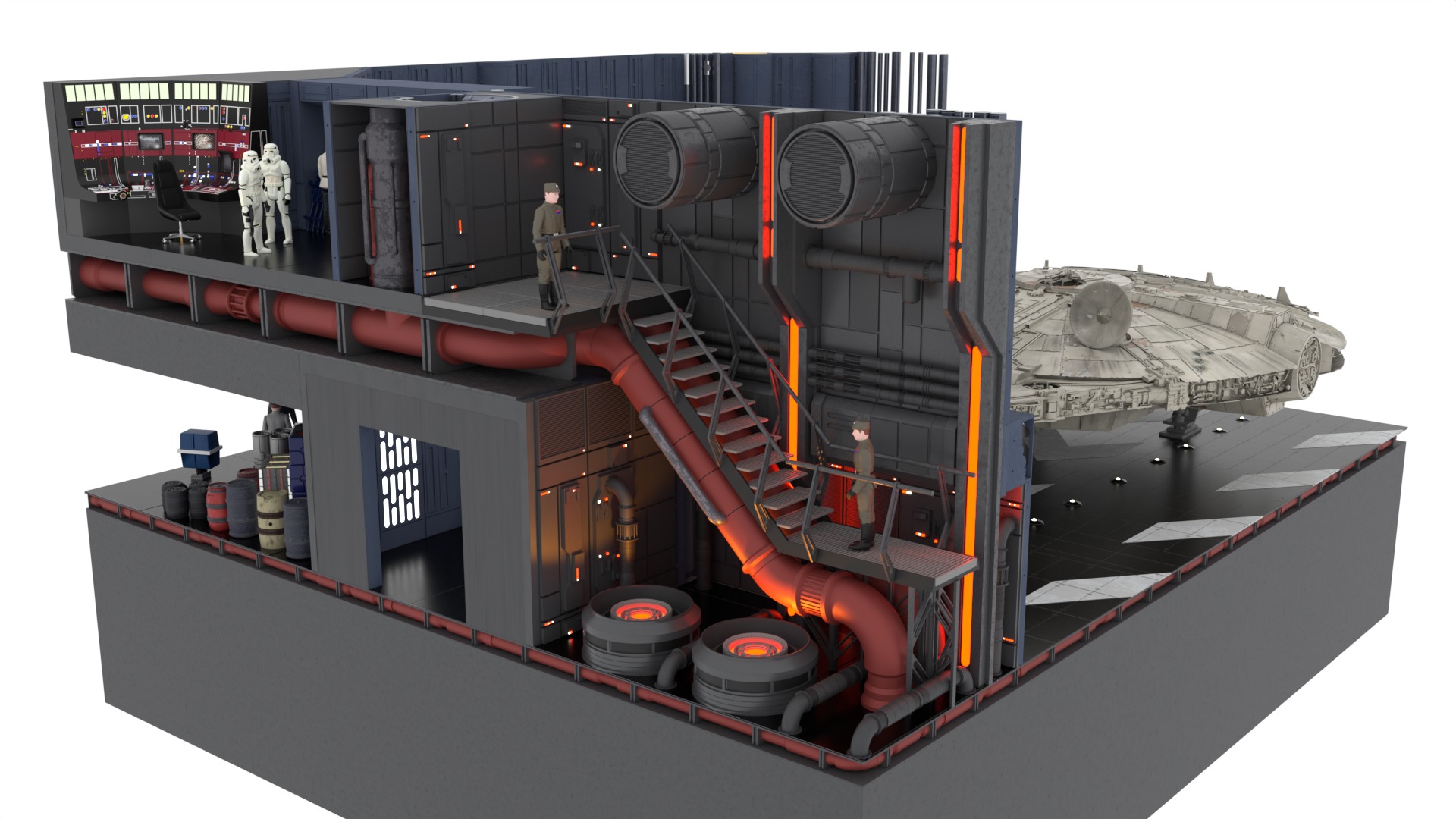 Set 1 - Death Star Docking bay 2037 1-18 scale Kenner Hasbro 3D Model Collection_31