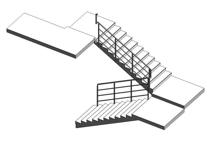 Staircase details with metal railing side fixed profile Volume01 3D model