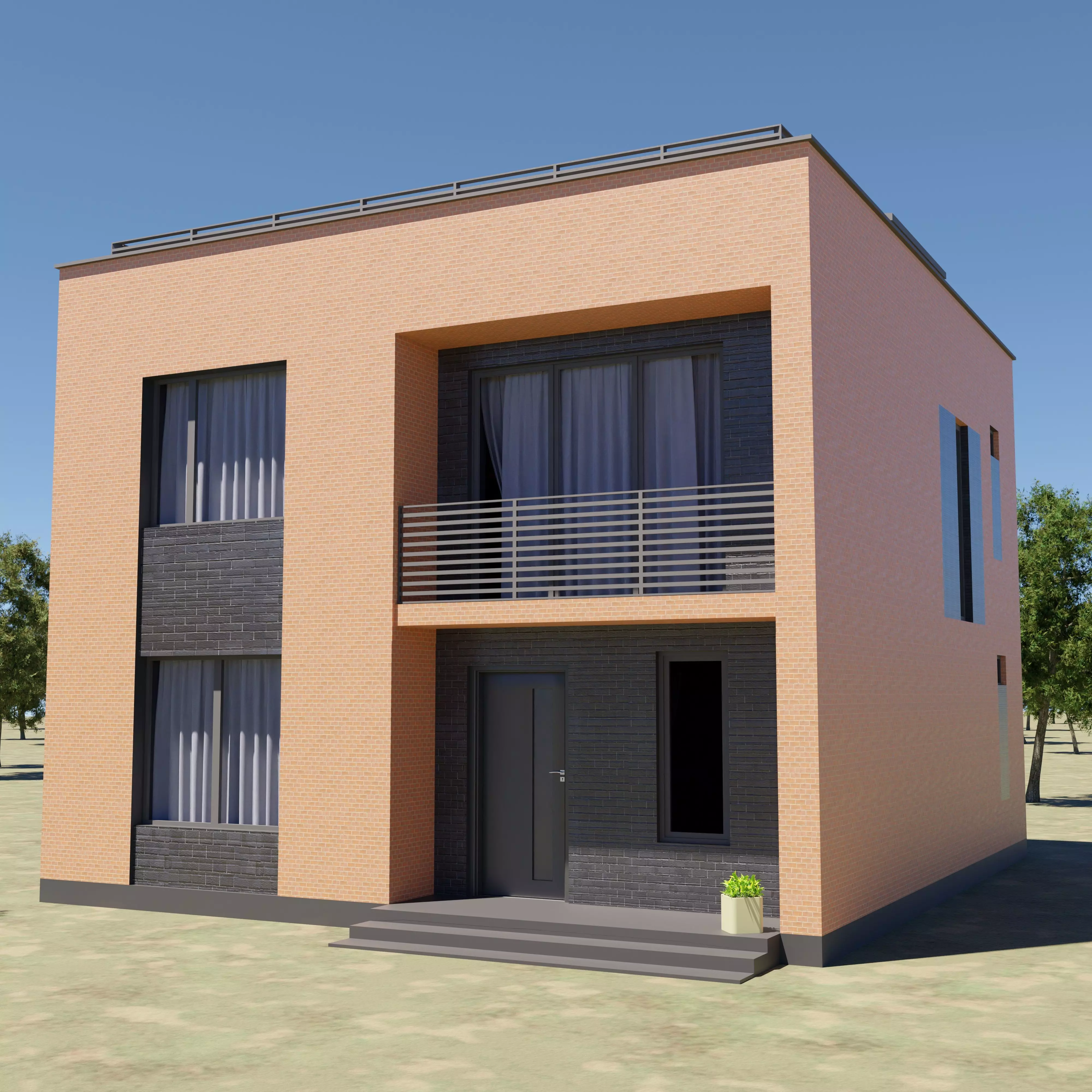 Modern house 3D model Low-poly 3D model_0