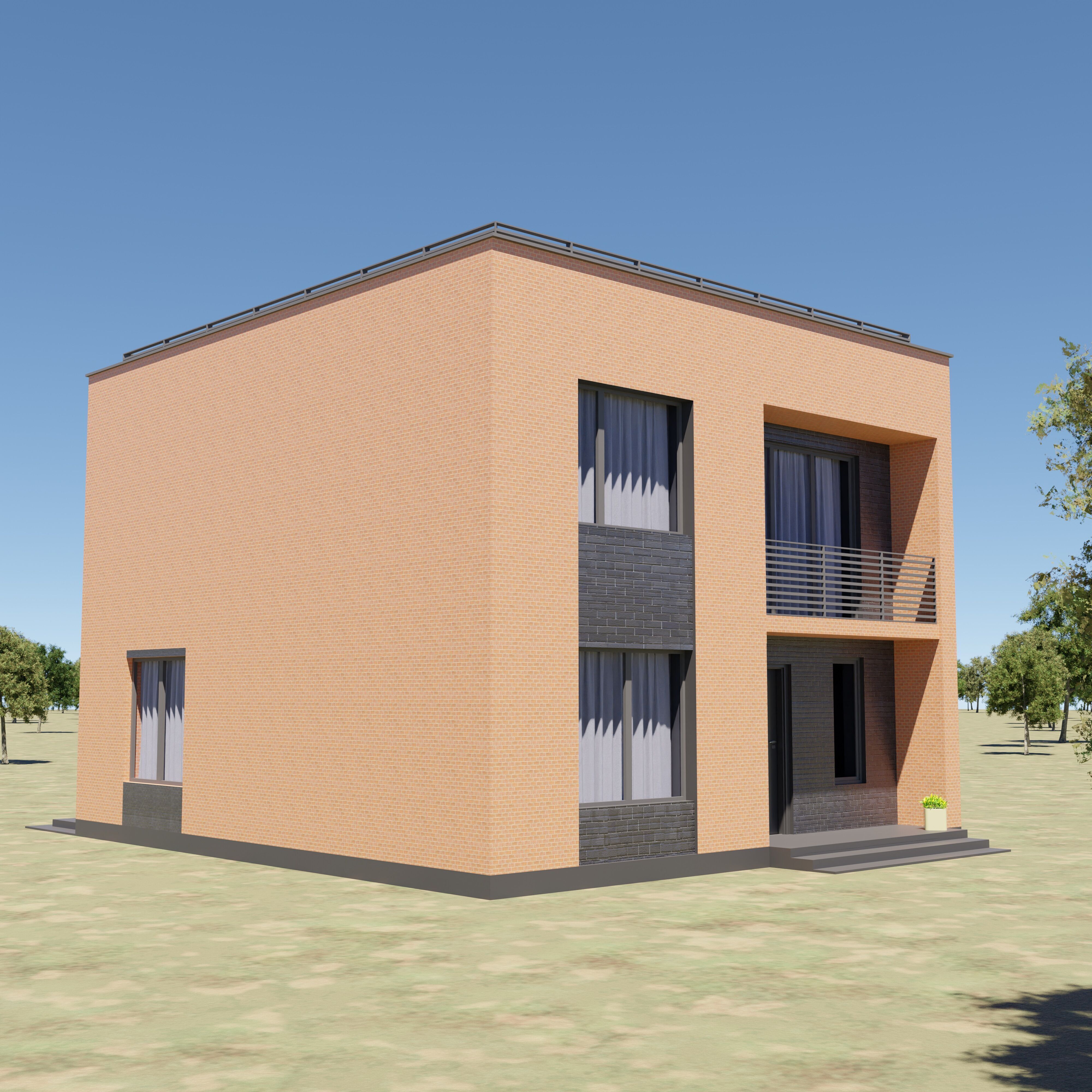 Modern house 3D model Low-poly 3D model_2