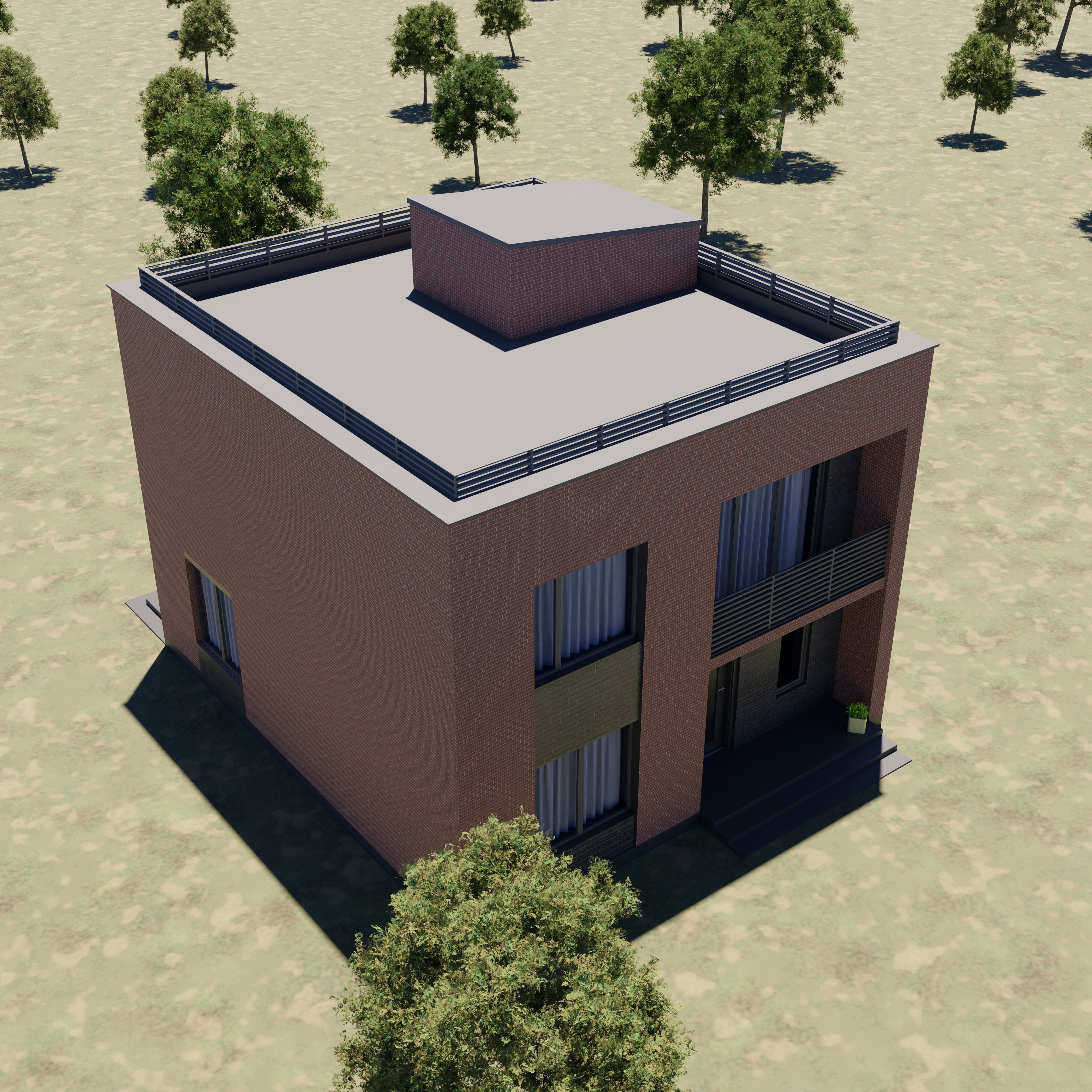 Modern house 3D model Low-poly 3D model_7