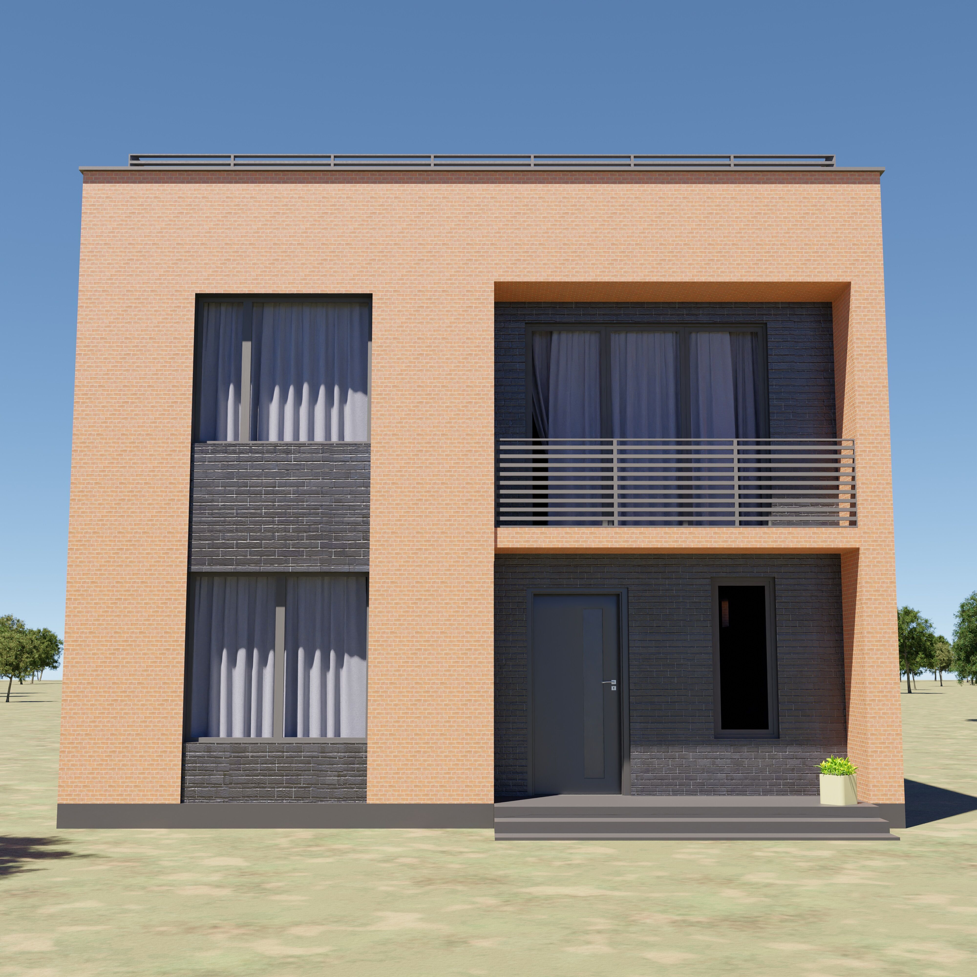 Modern house 3D model Low-poly 3D model_1