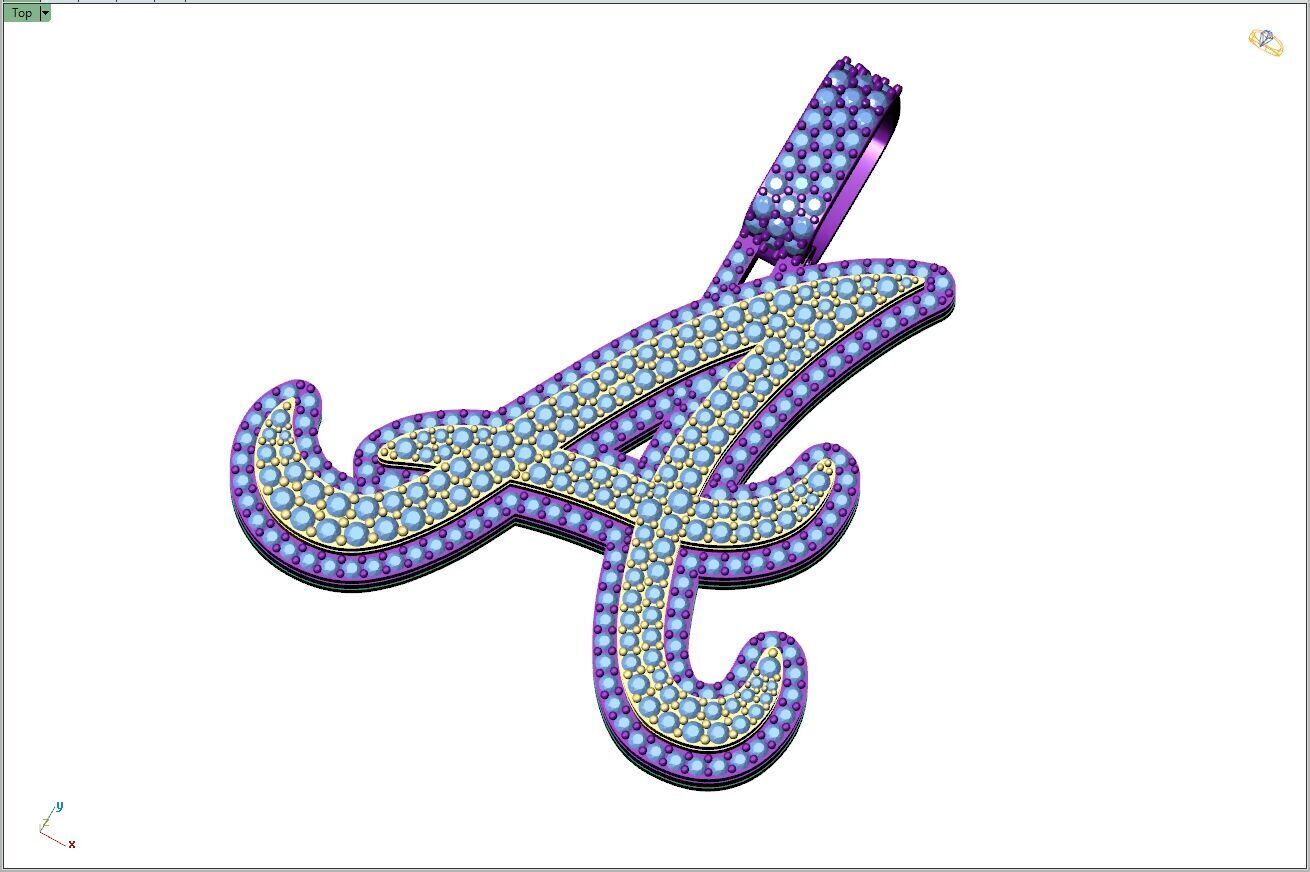 Custom Atlanta Braves Diamond Pendant - Base Ball Team 3D print model_7