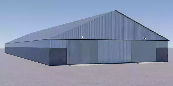 Warehouse metal building with doors Low-poly 3D model Low-poly 3D model