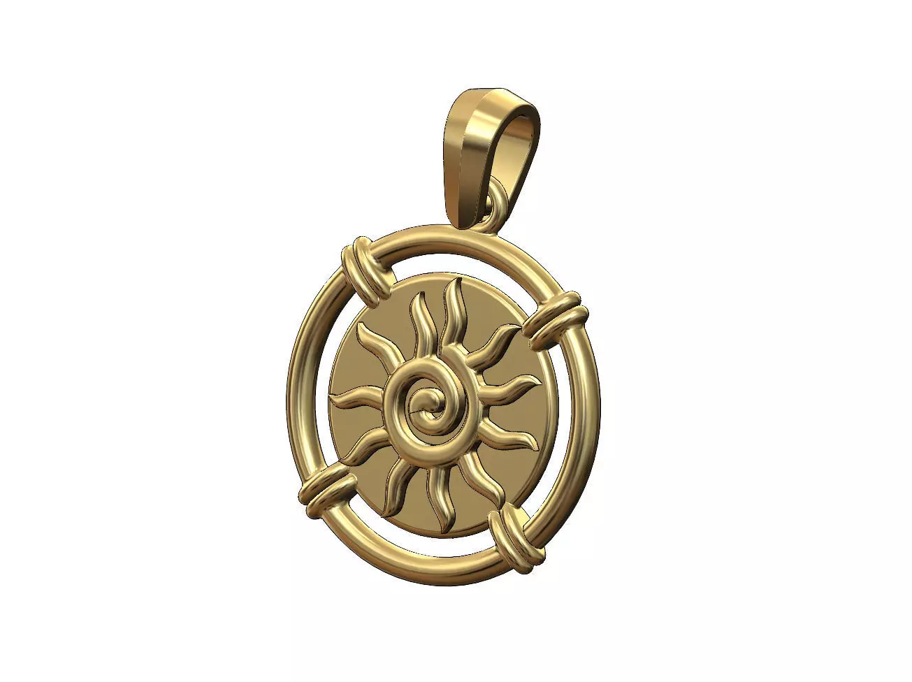Sunburst scroll linked wire coin pendant with bail 3D print model_0
