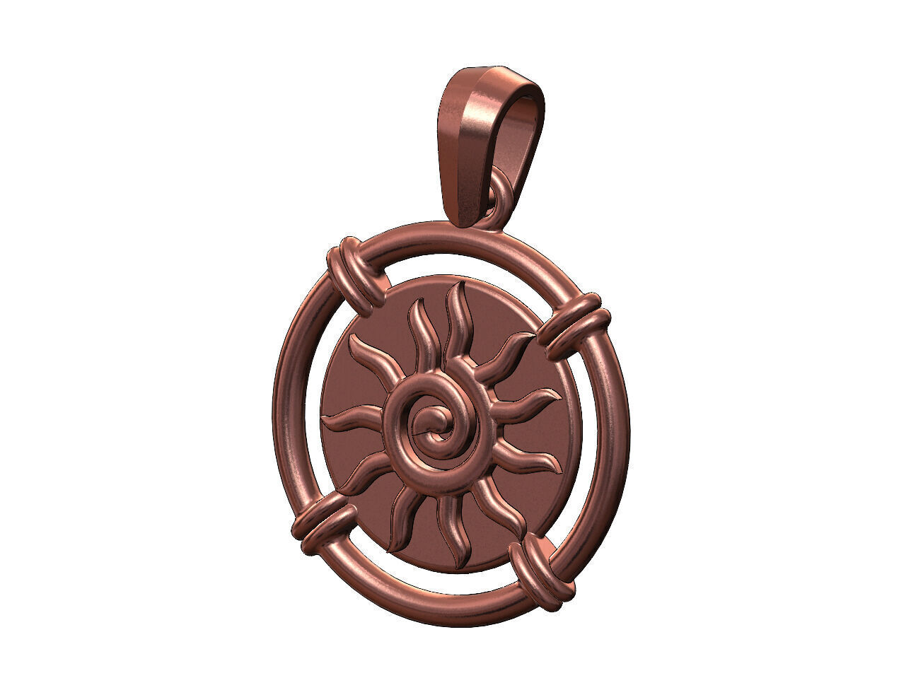Sunburst scroll linked wire coin pendant with bail 3D print model_12