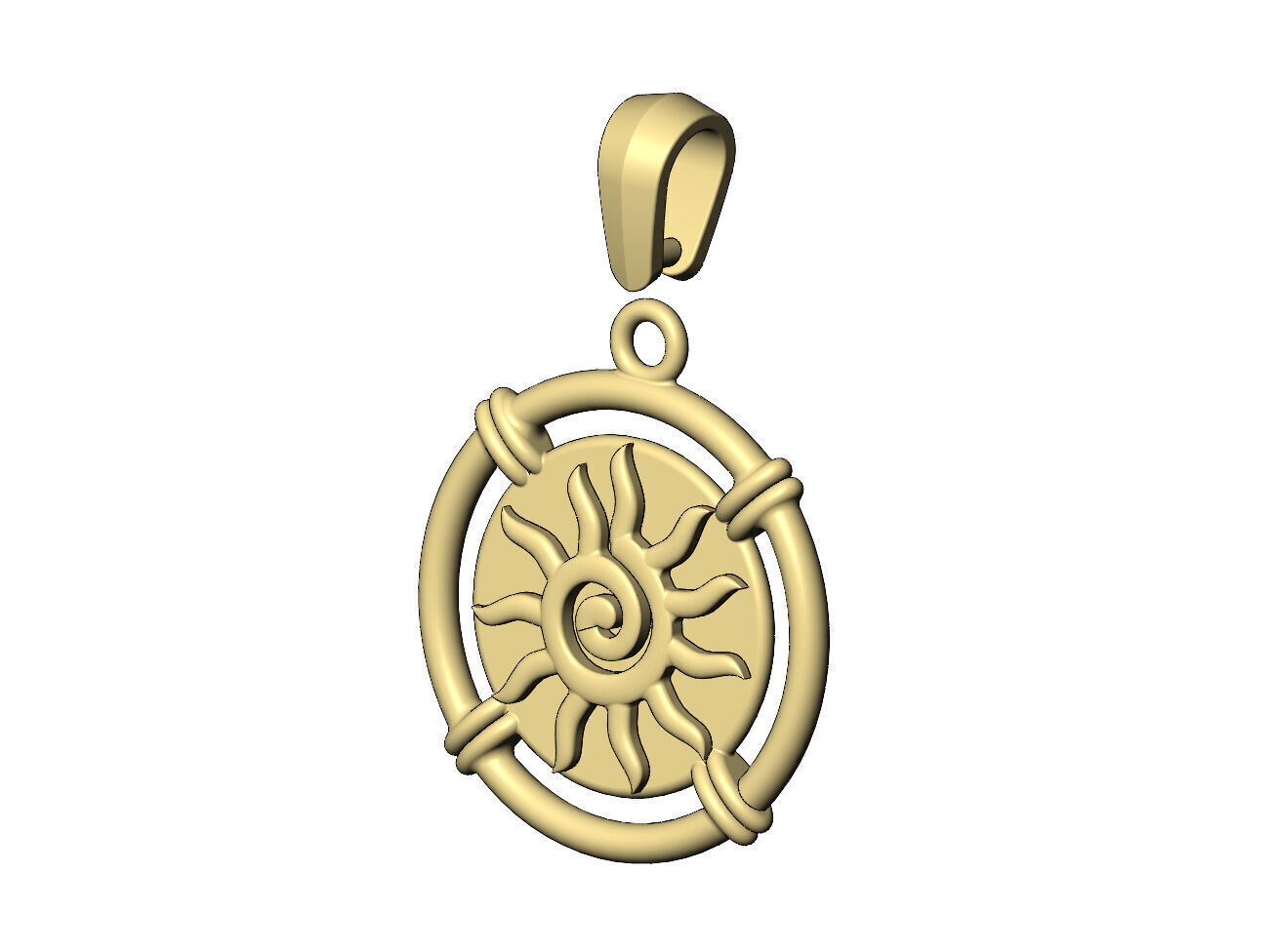 Sunburst scroll linked wire coin pendant with bail 3D print model_5