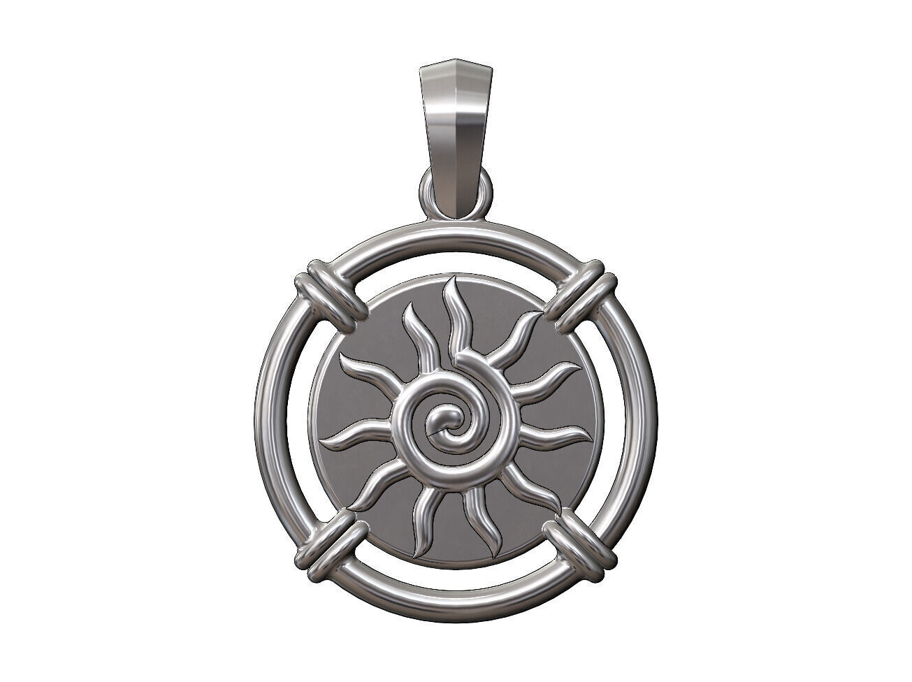 Sunburst scroll linked wire coin pendant with bail 3D print model_11