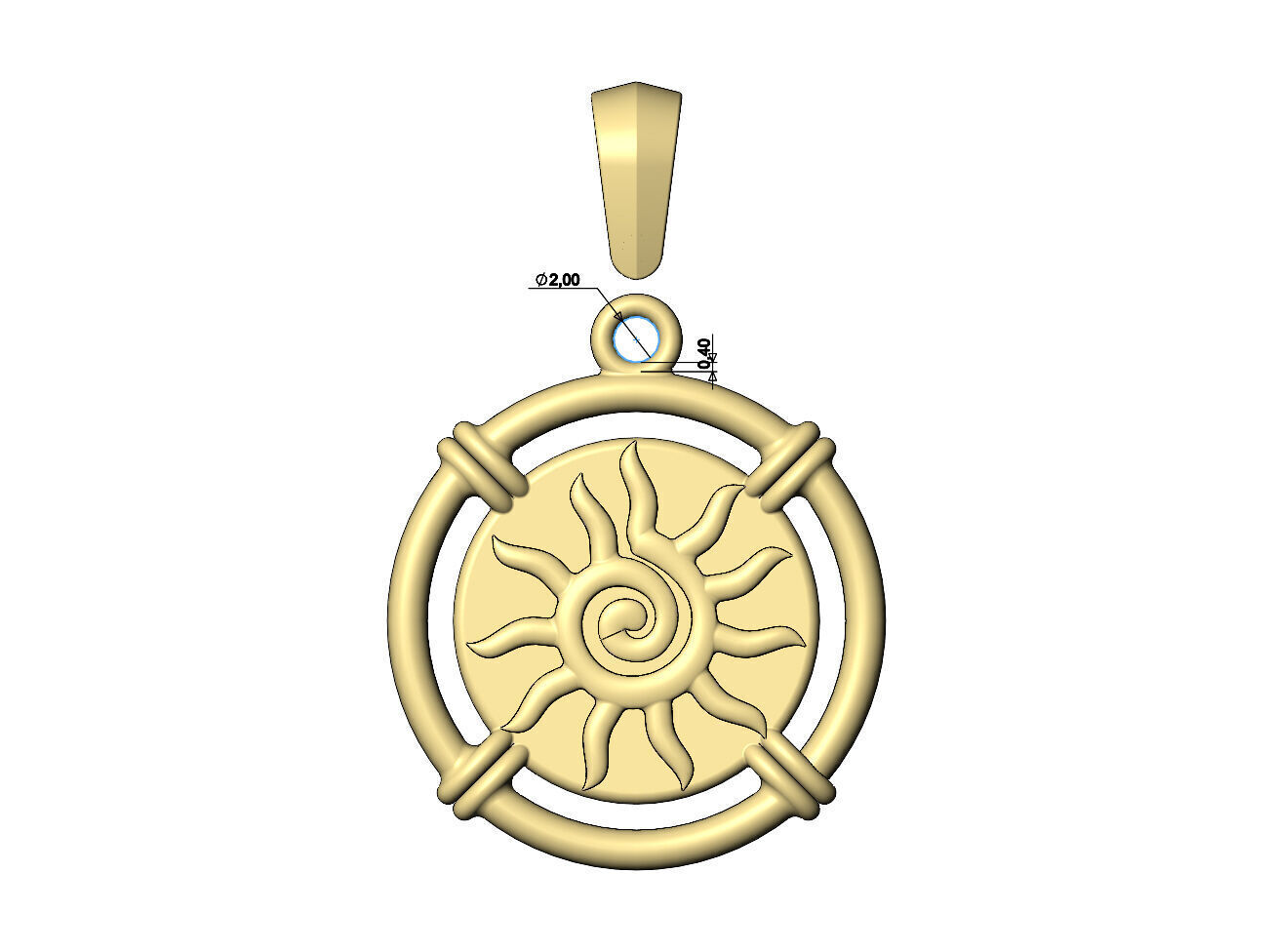 Sunburst scroll linked wire coin pendant with bail 3D print model_7