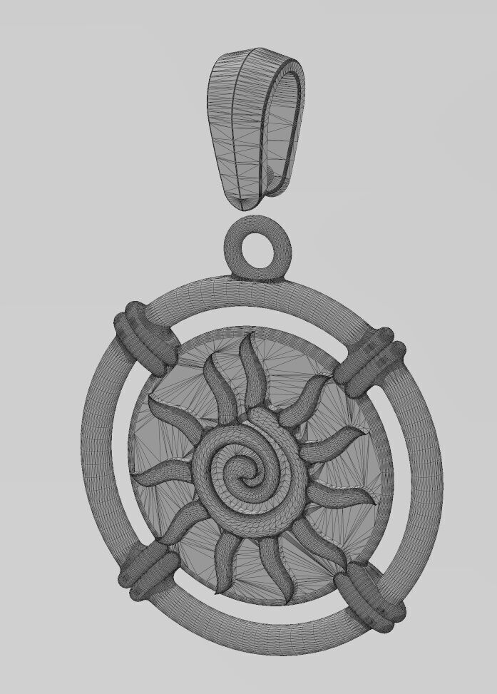 Sunburst scroll linked wire coin pendant with bail 3D print model_14