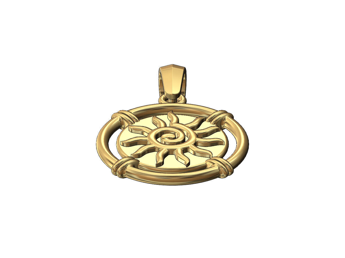 Sunburst scroll linked wire coin pendant with bail 3D print model_2