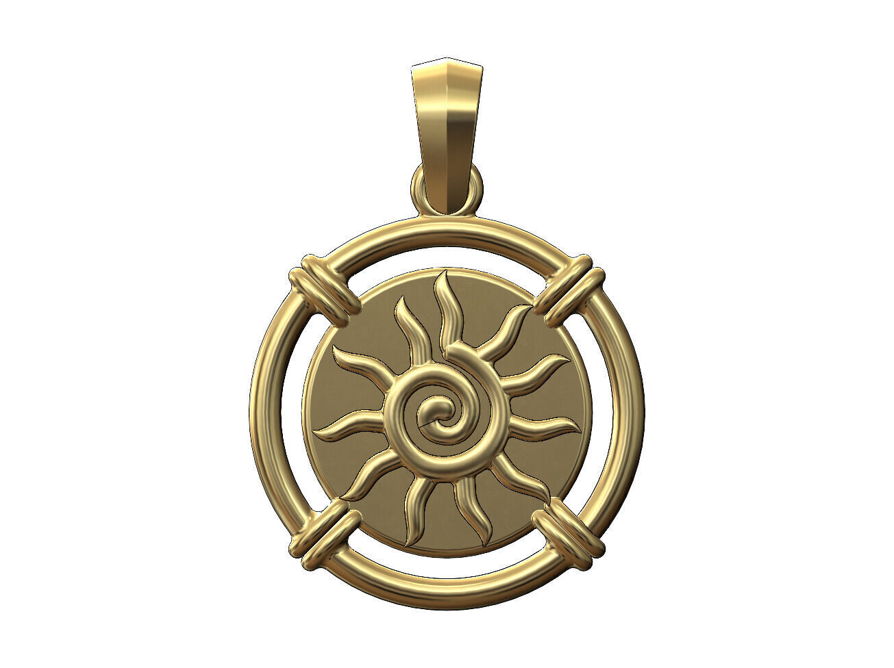 Sunburst scroll linked wire coin pendant with bail 3D print model_1