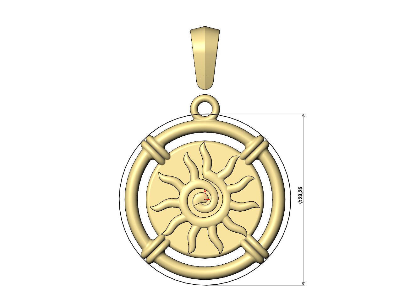 Sunburst scroll linked wire coin pendant with bail 3D print model_6