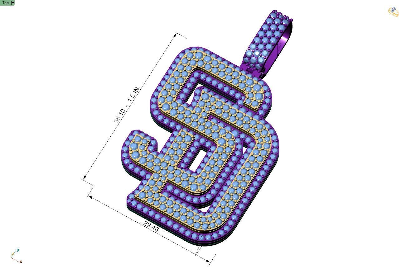 Custom San Diego Diamond Pendant - Base Ball Team 3D print model_4