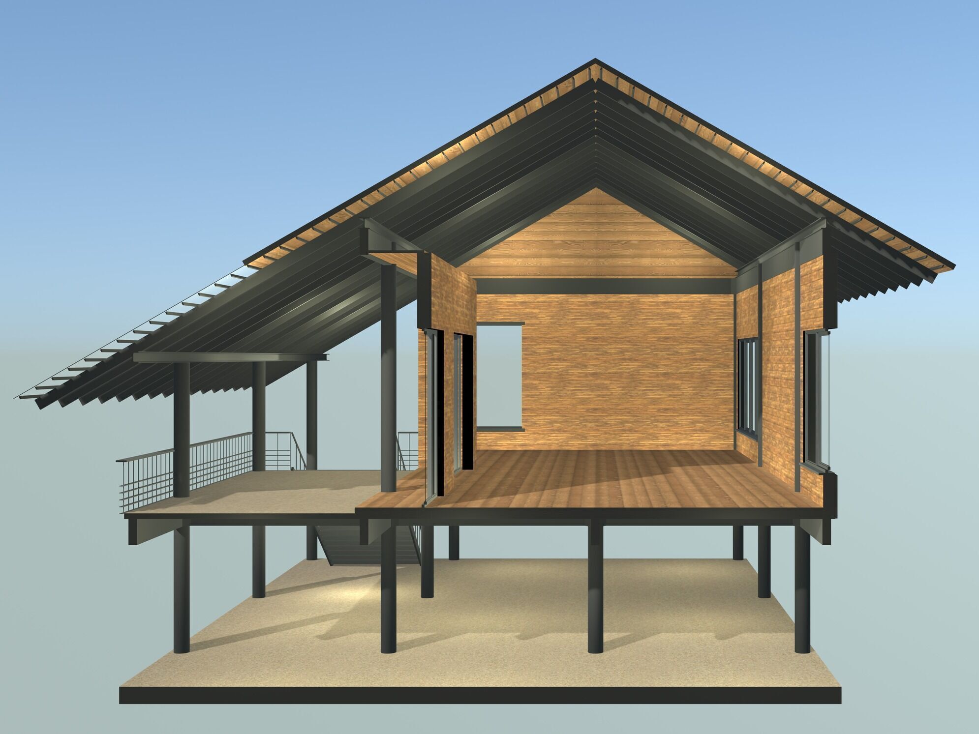 Tropical house in section cut 25-06 3D model_2