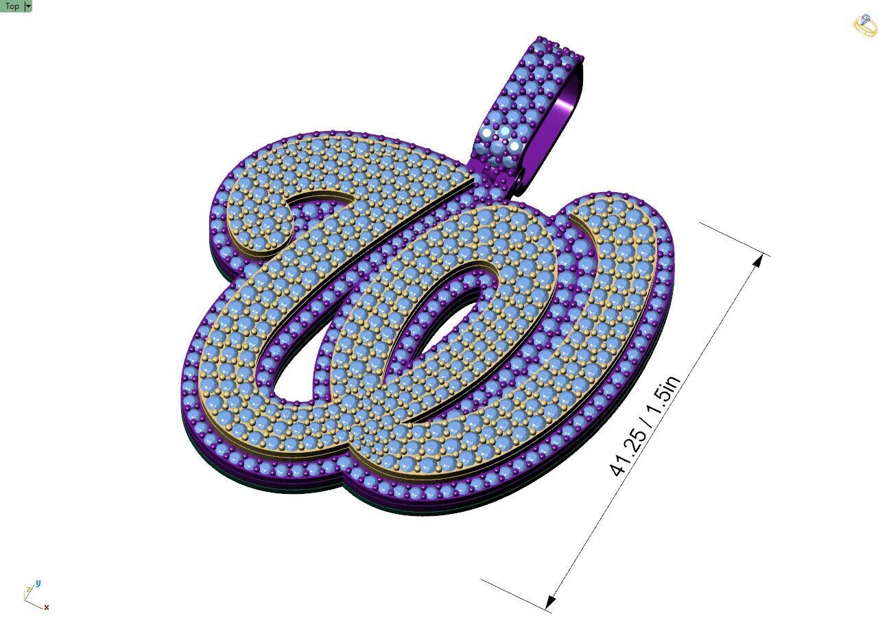 Custom Washington Nationals Diamond Pendant - Base Ball Team 3D print model_4