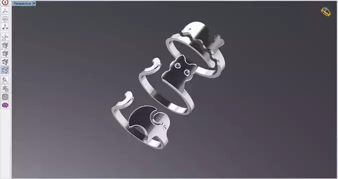 minimal cat elephant and whale ring 