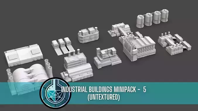 Low Poly 10 Industrial Buildings Mini Pack 5 - Untextured
