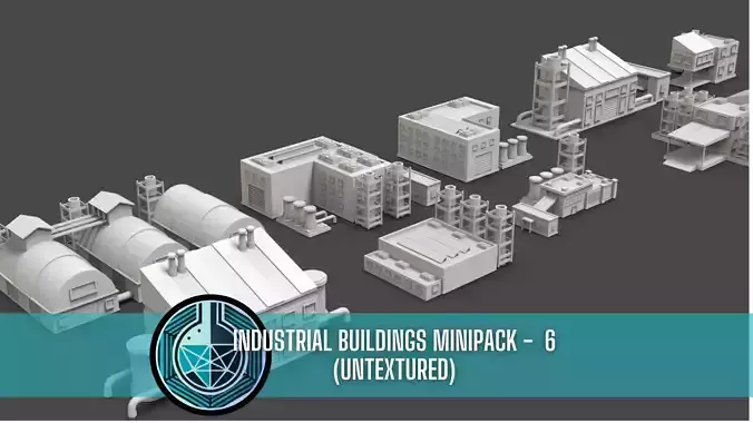 Low Poly 10 Industrial Buildings Mini Pack 6 - Untextured