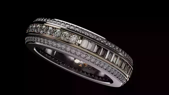 Three Row Baguette Diamond Ring with Movable Center