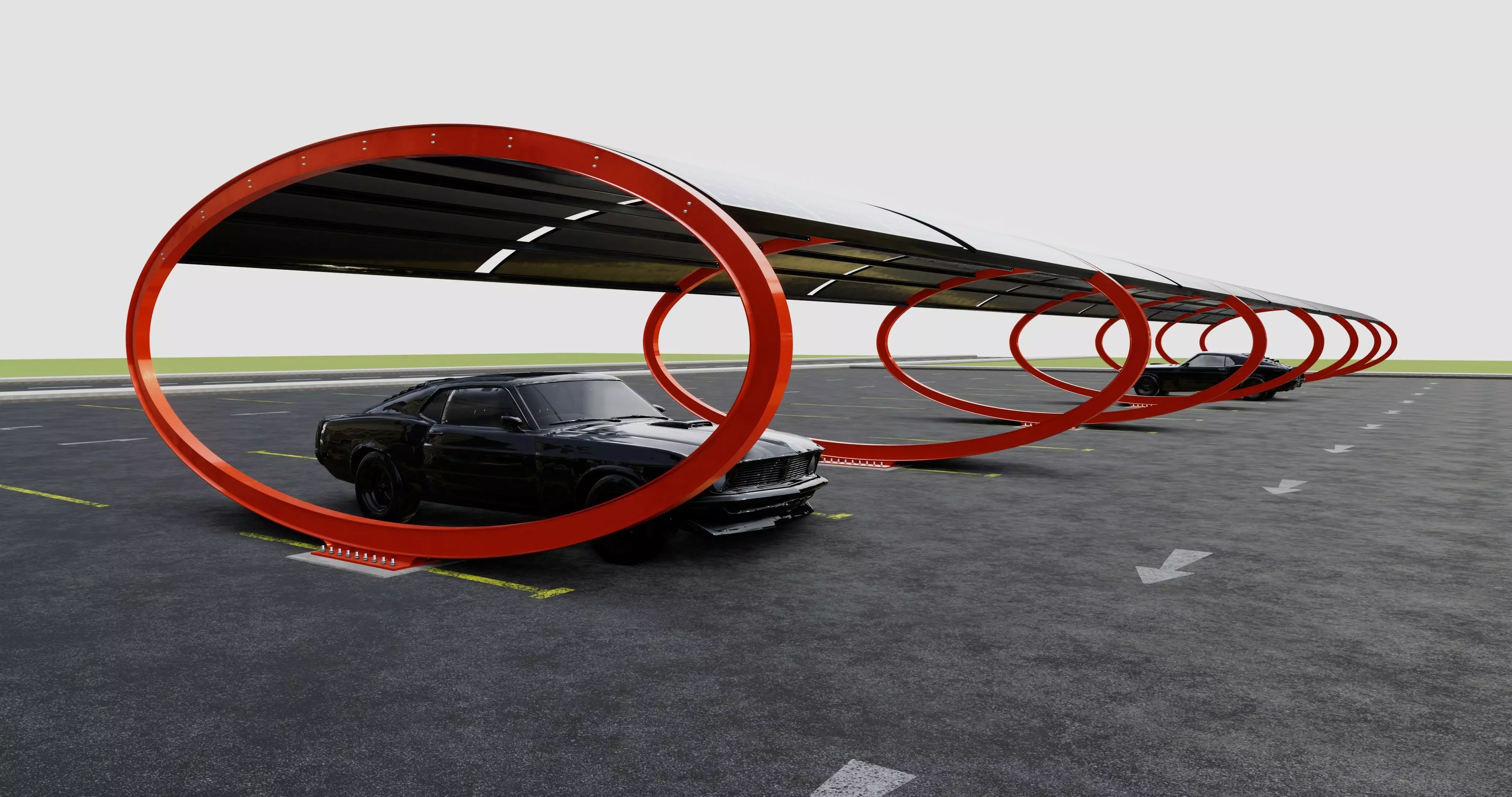 ELLIPSE TYPE SOLAR CARPORT TYPE-1 10 Cars 3D model_0
