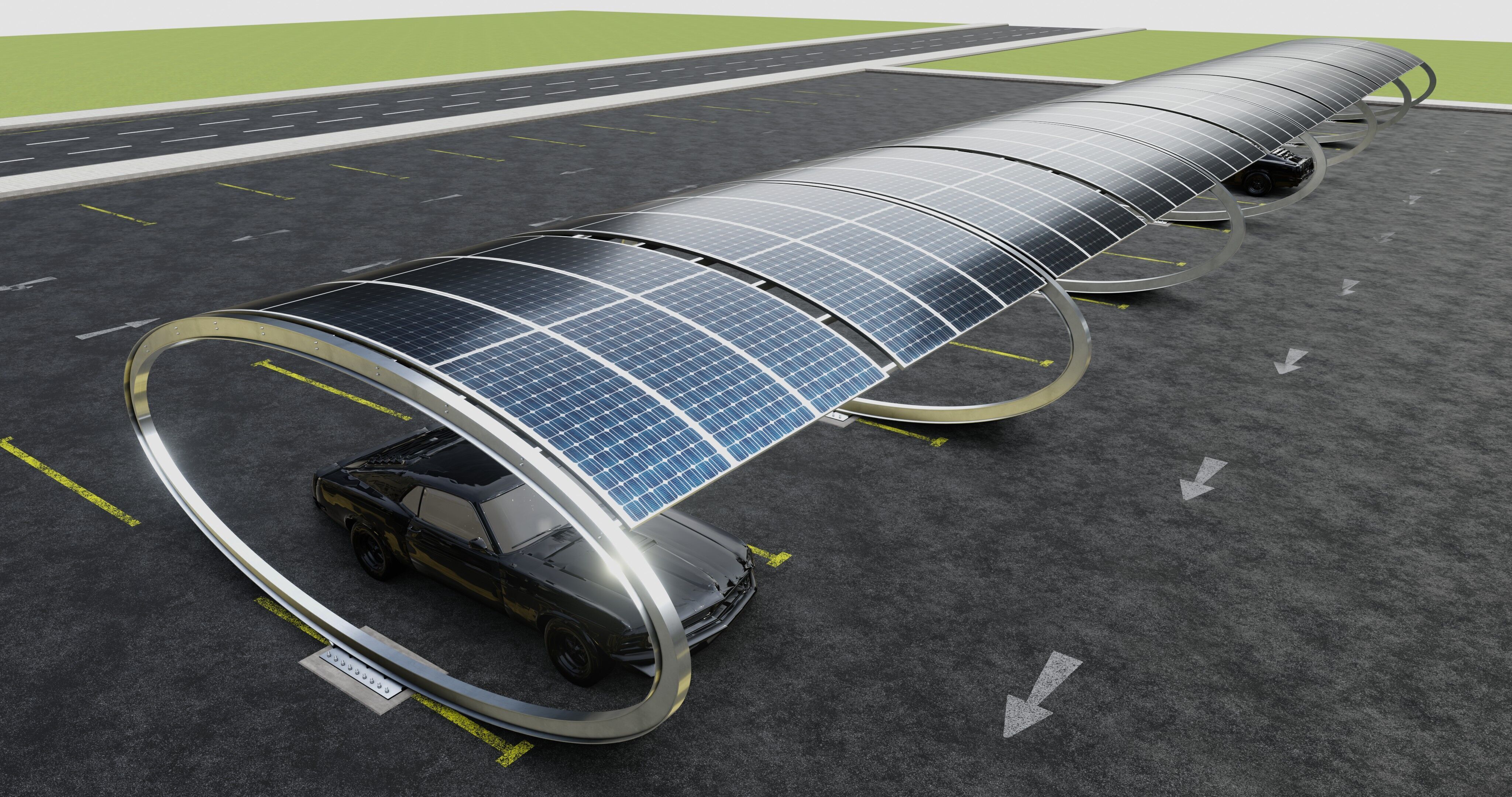 ELLIPSE TYPE SOLAR CARPORT TYPE-1 10 Cars 3D model_7