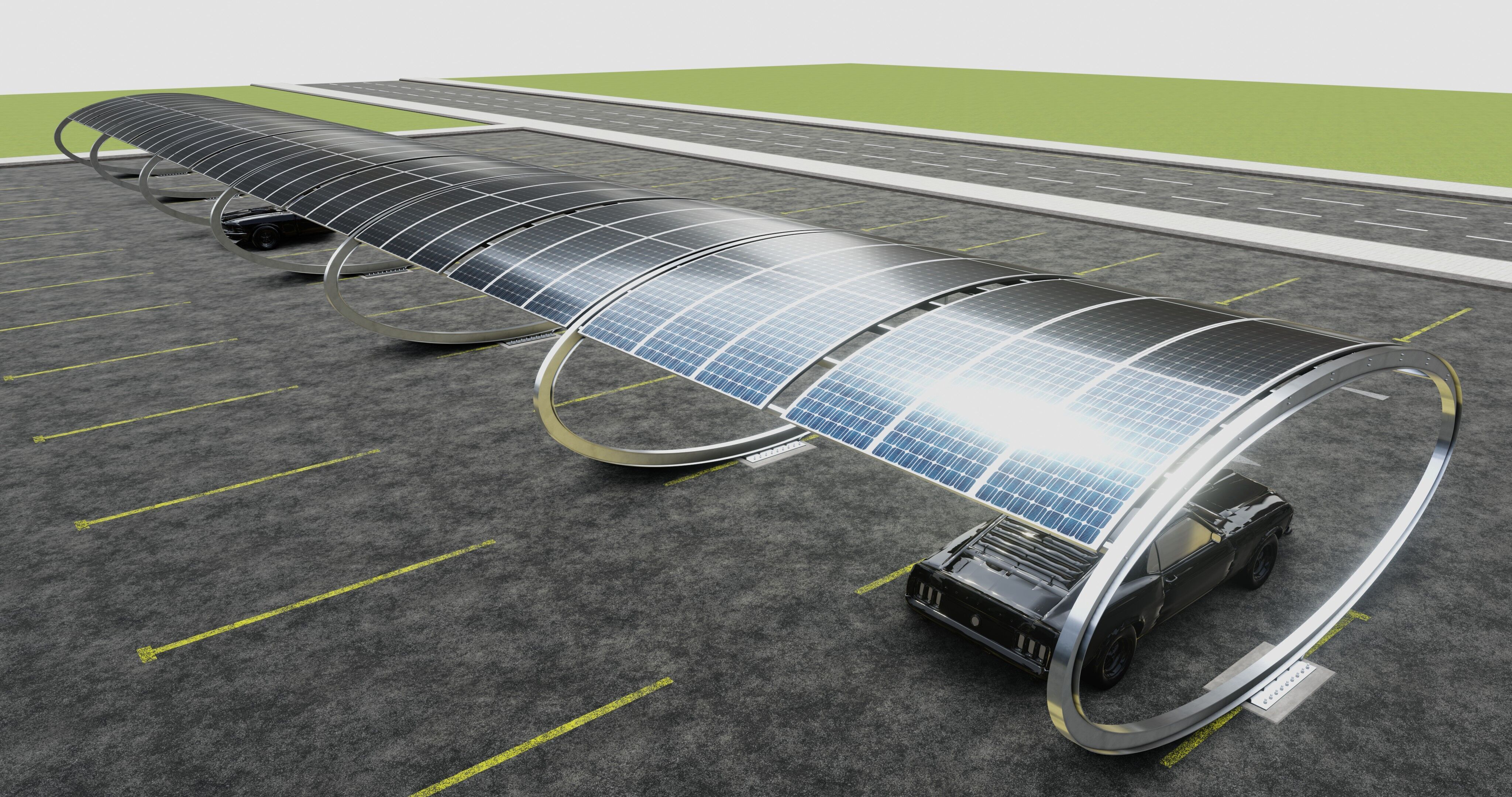ELLIPSE TYPE SOLAR CARPORT TYPE-1 10 Cars 3D model_9