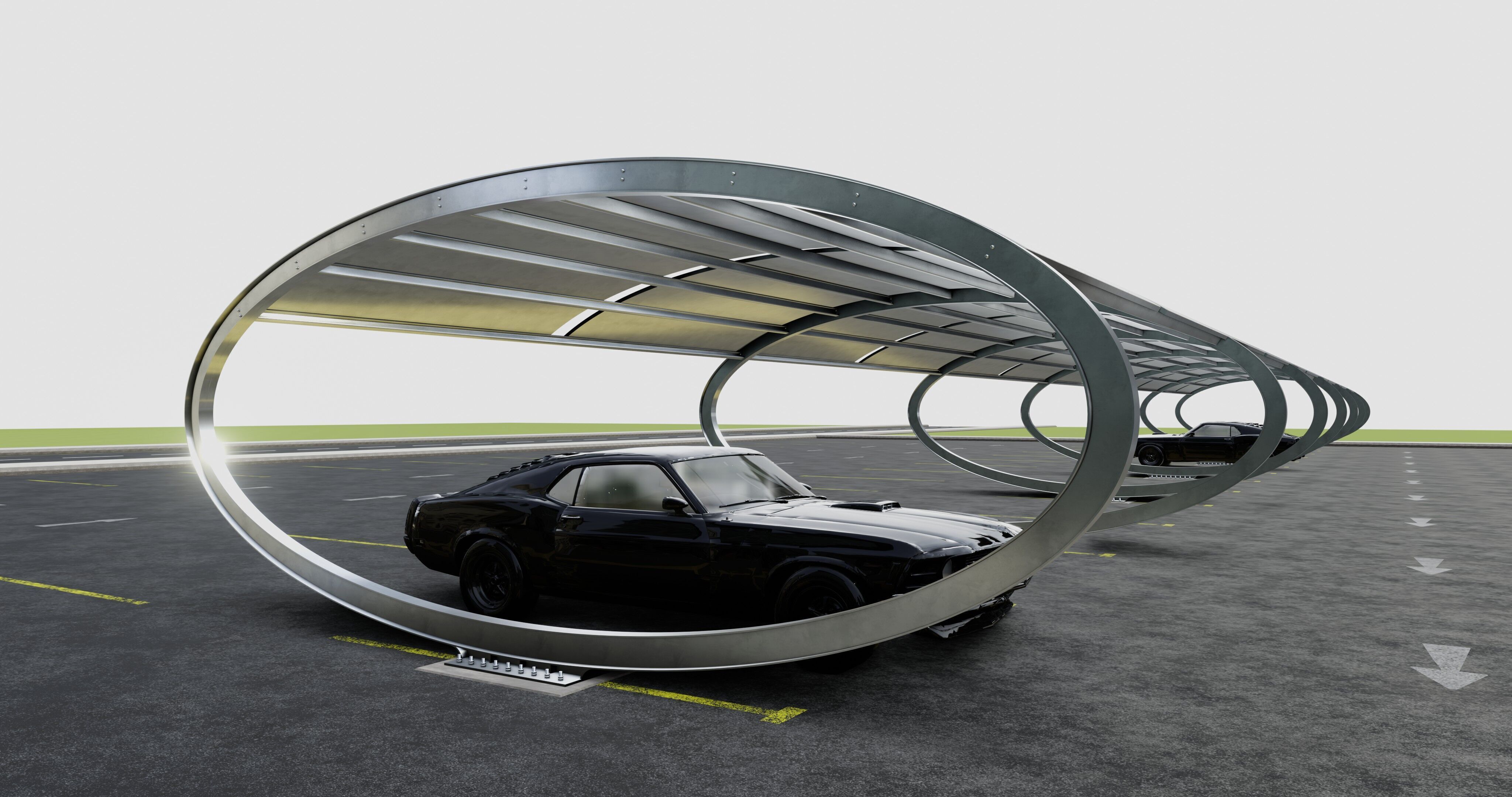 ELLIPSE TYPE SOLAR CARPORT TYPE-1 10 Cars 3D model_2