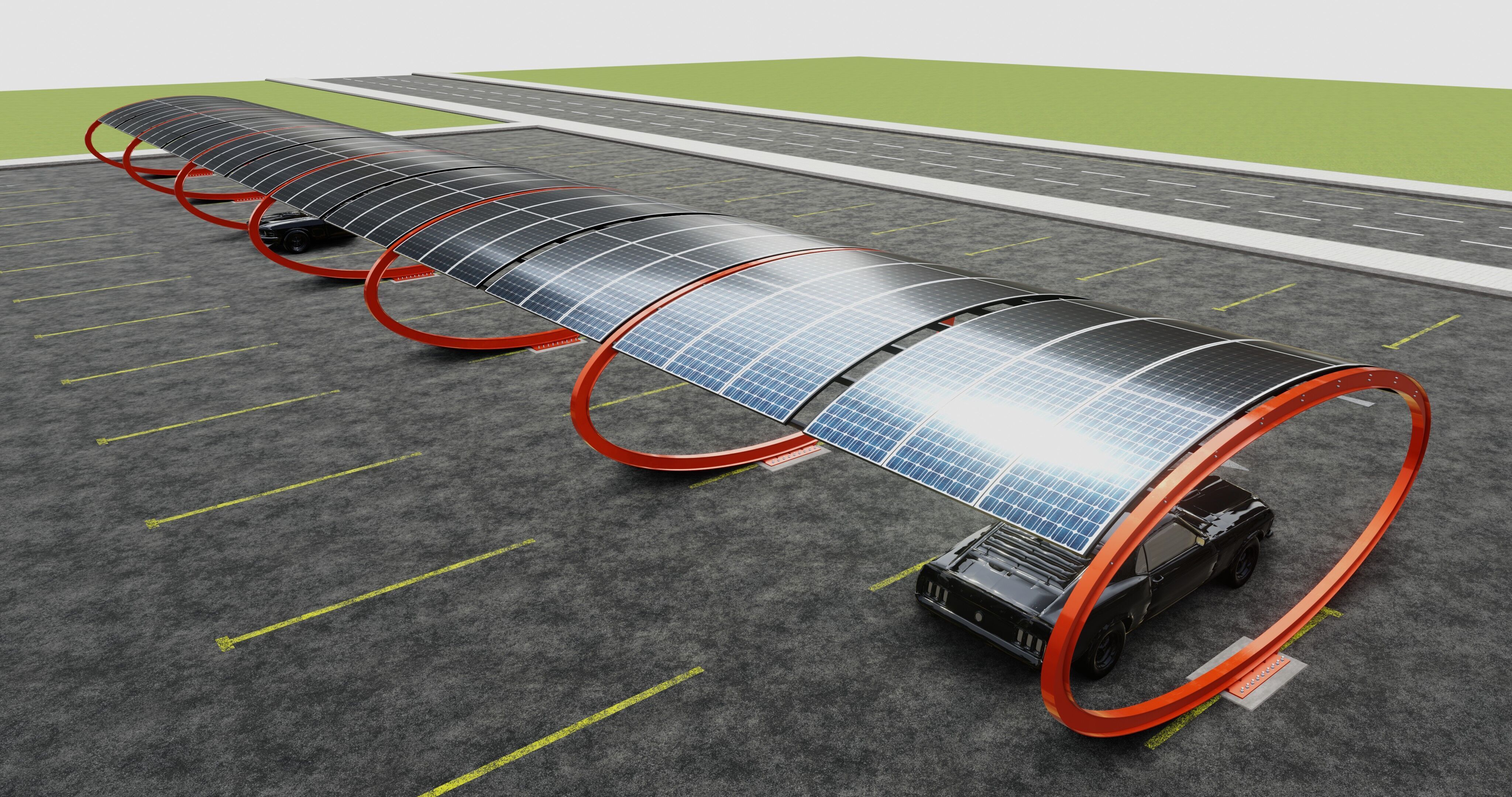 ELLIPSE TYPE SOLAR CARPORT TYPE-1 10 Cars 3D model_14