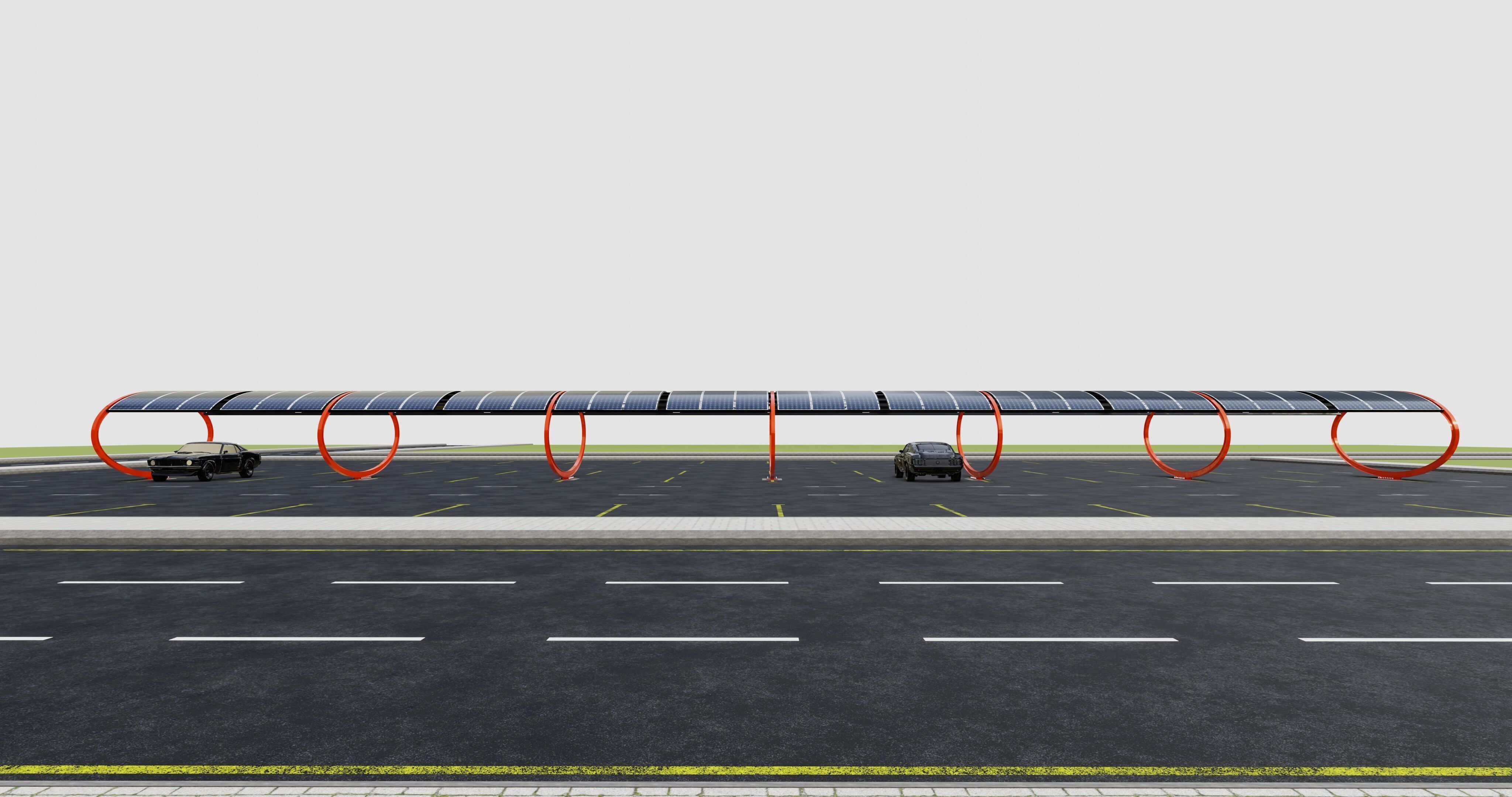 ELLIPSE TYPE SOLAR CARPORT TYPE-1 10 Cars 3D model_12