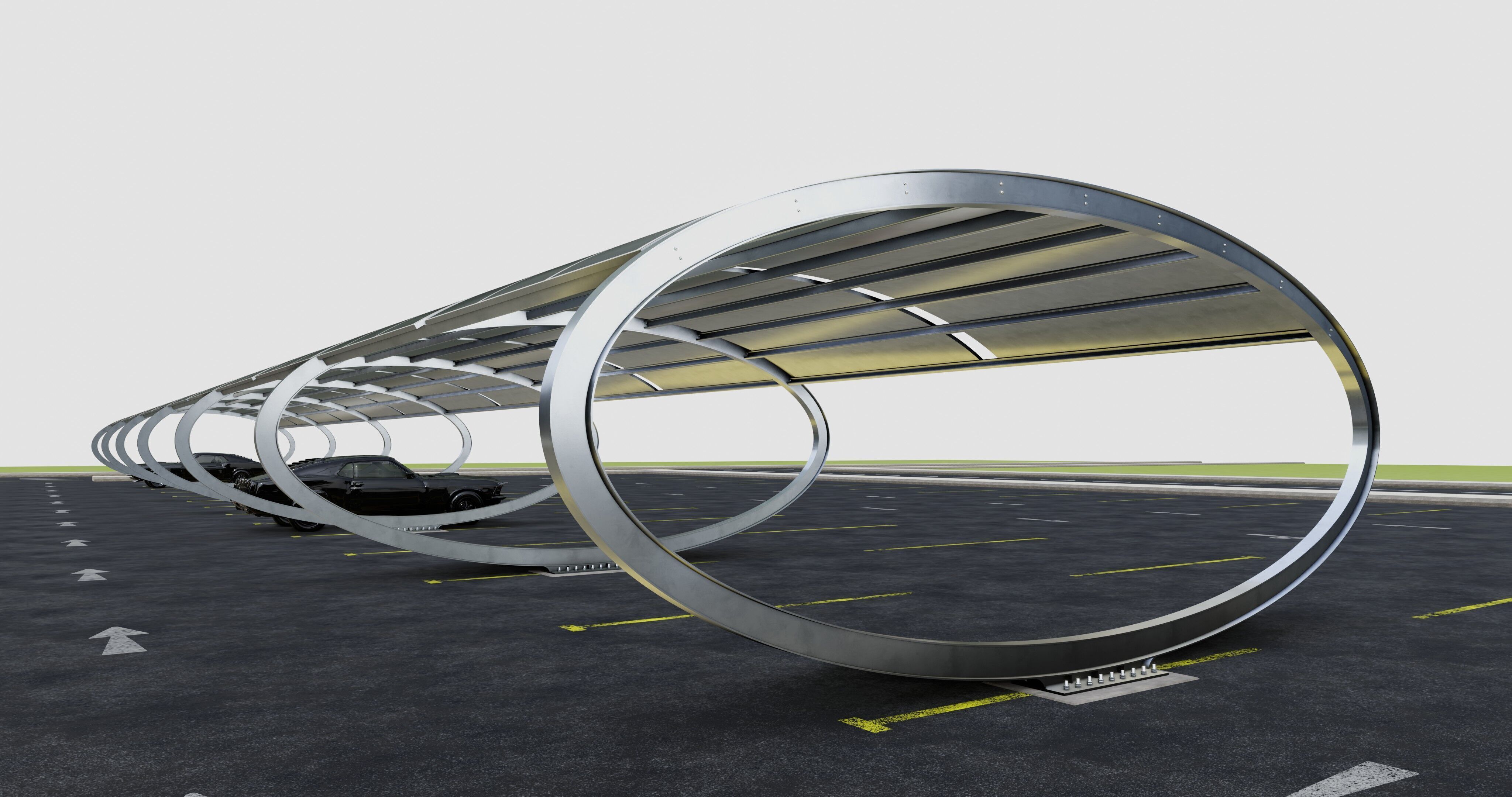 ELLIPSE TYPE SOLAR CARPORT TYPE-1 10 Cars 3D model_4