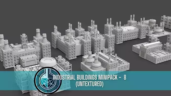Low Poly 10 Industrial Buildings Mini Pack 8 - Untextured