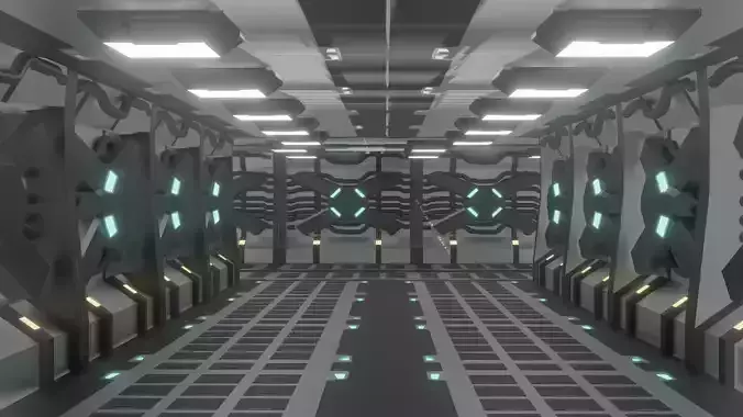 Sci-Fi Futuristic Spaceship Corridor PBR Game-Ready Low-poly 3D model Sci-Fi Futuristic Spaceship Corridor PBR Game-Ready Low-poly 3D model