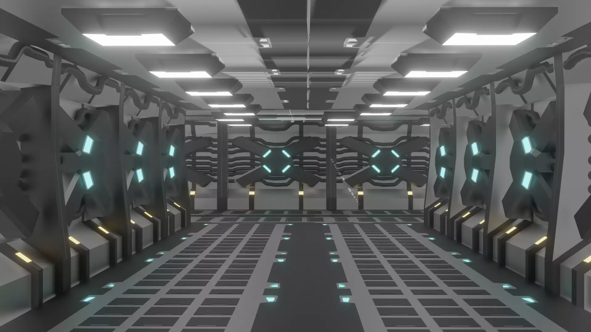 Sci-Fi Futuristic Spaceship Corridor PBR Game-Ready Low-poly 3D model_0