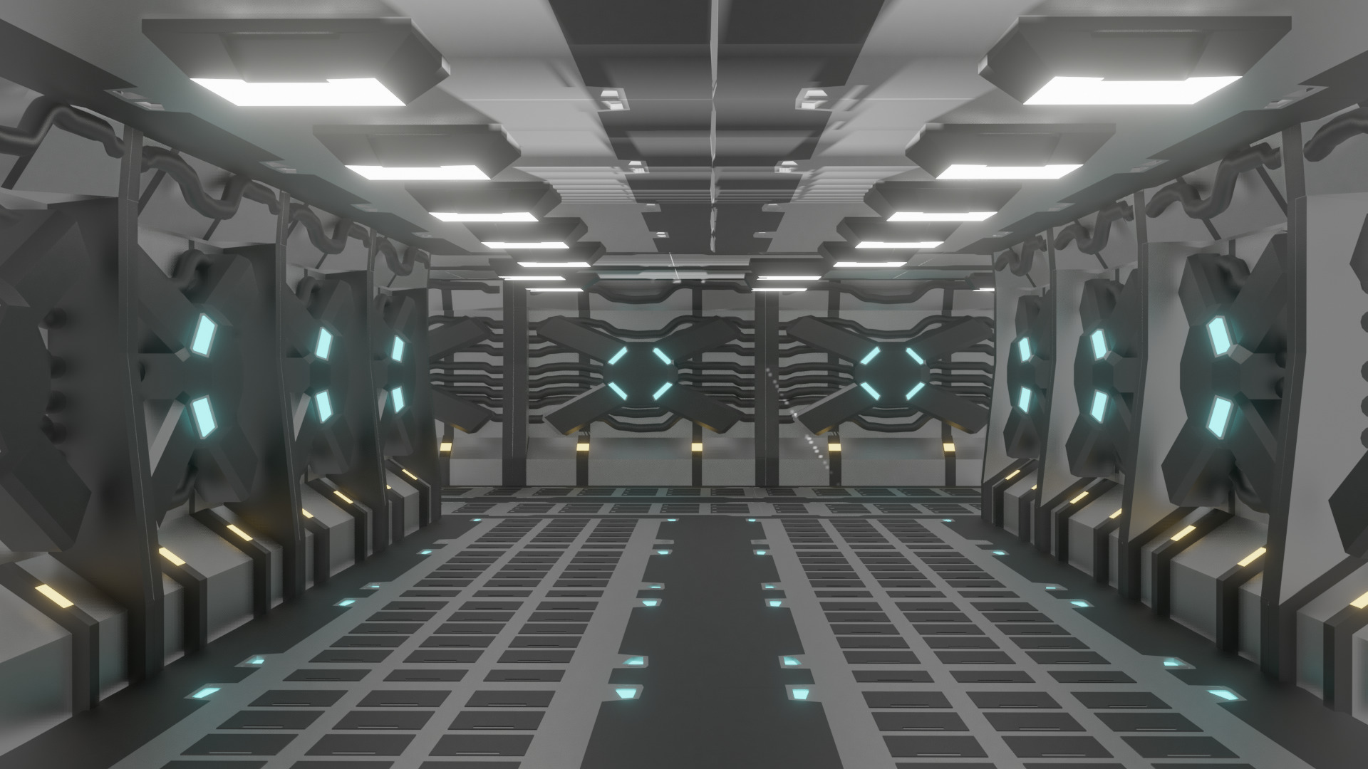 Sci-Fi Futuristic Spaceship Corridor PBR Game-Ready Low-poly 3D model_3