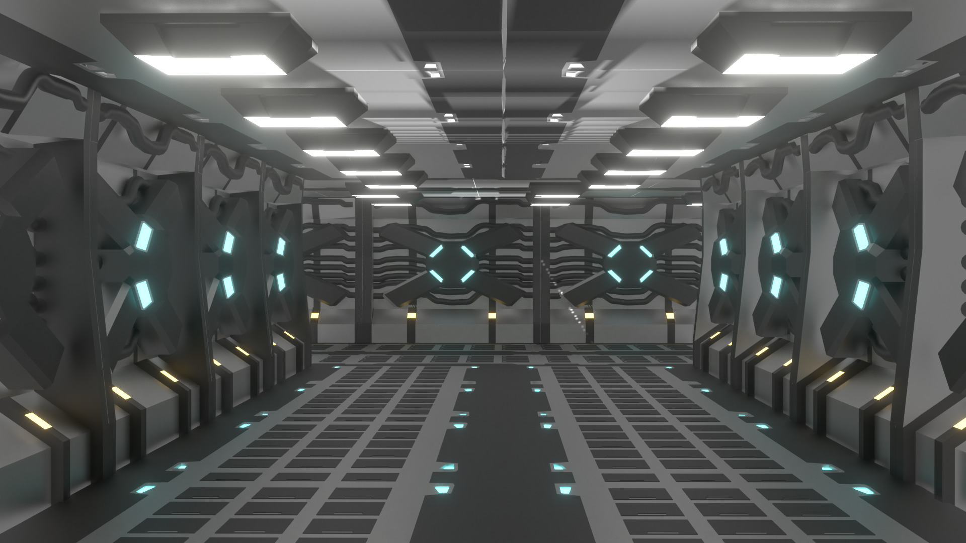 Sci-Fi Futuristic Spaceship Corridor PBR Game-Ready Low-poly 3D model_2