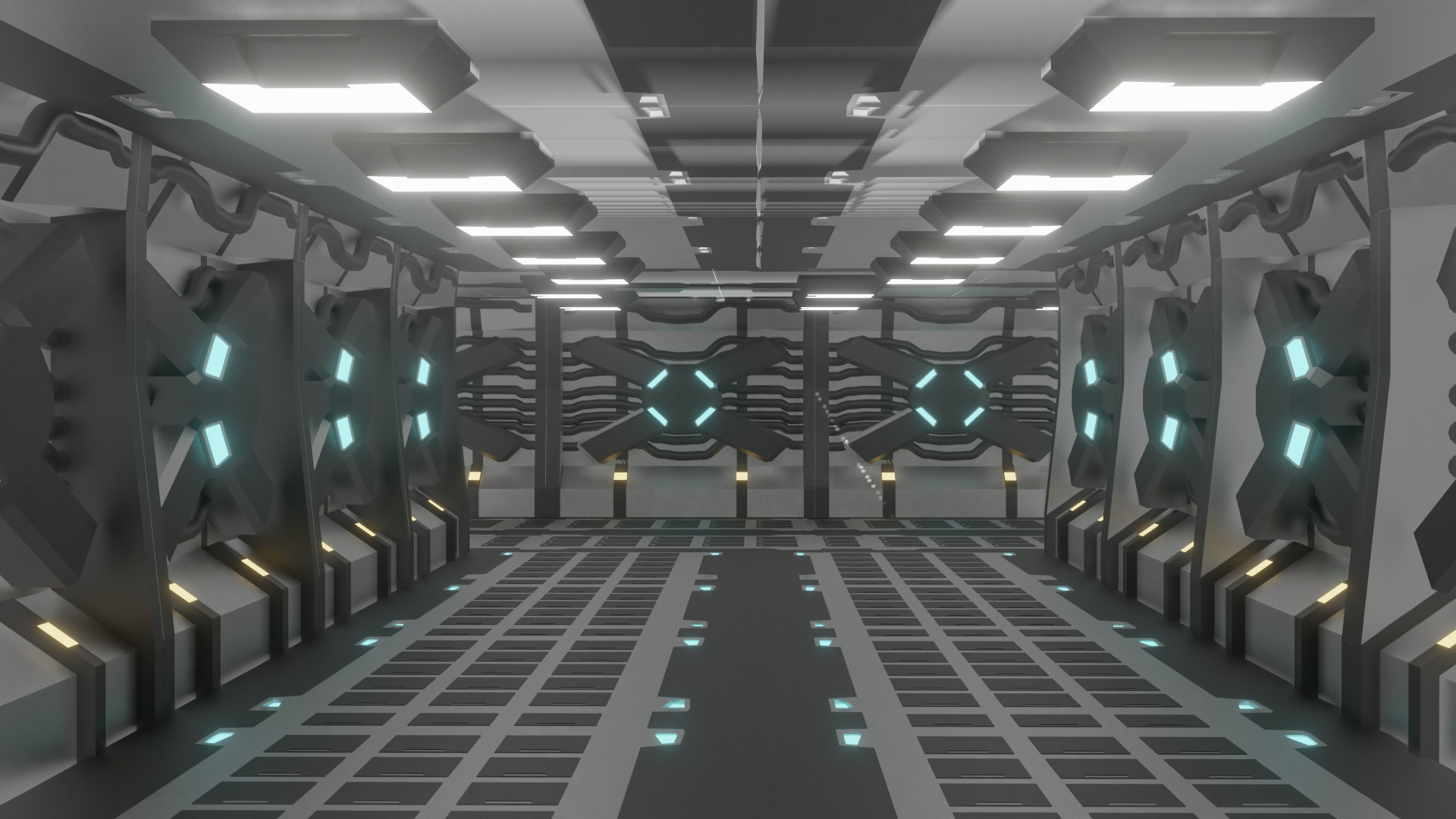 Sci-Fi Futuristic Spaceship Corridor PBR Game-Ready Low-poly 3D model_5