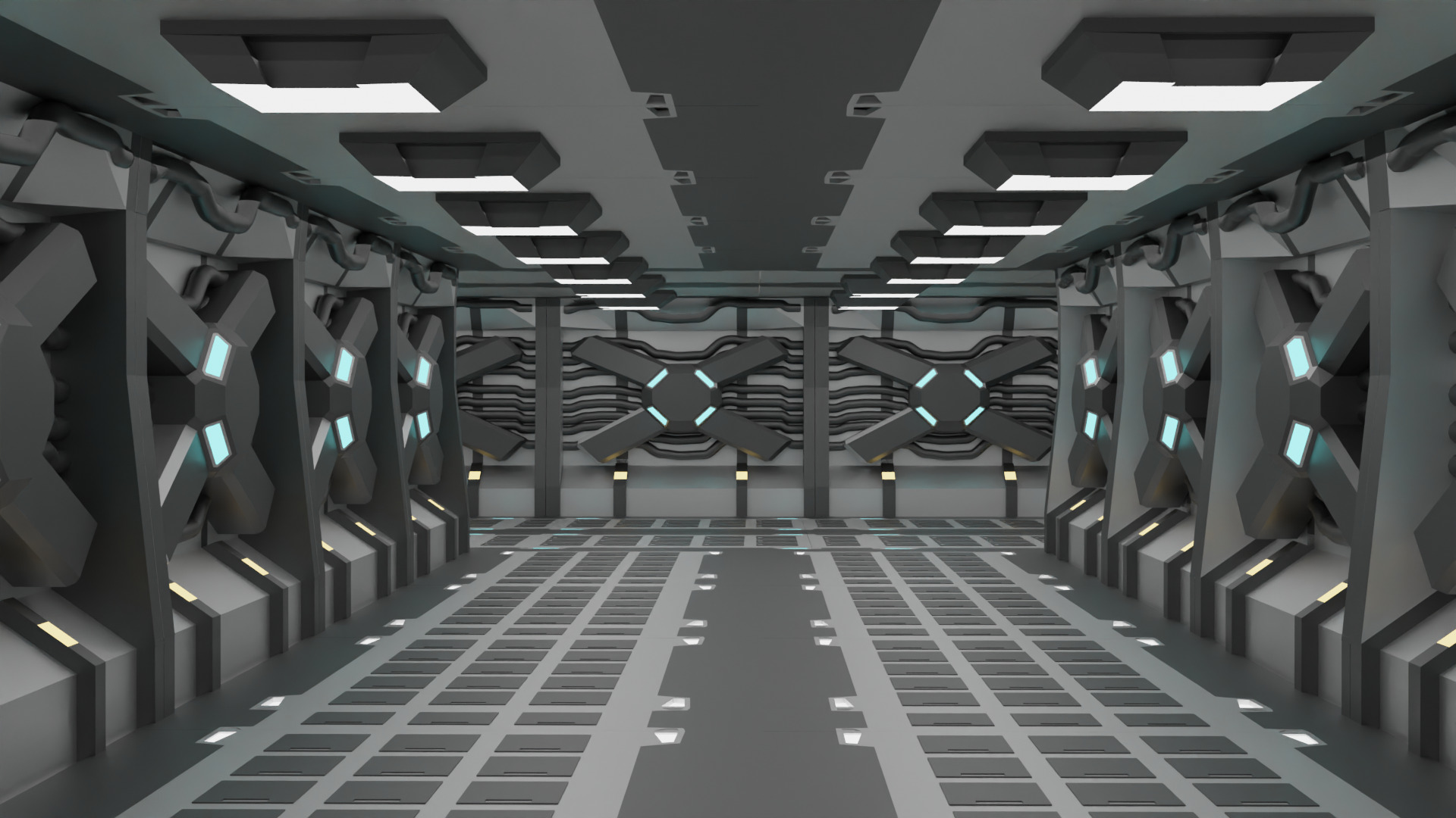 Sci-Fi Futuristic Spaceship Corridor PBR Game-Ready Low-poly 3D model_4