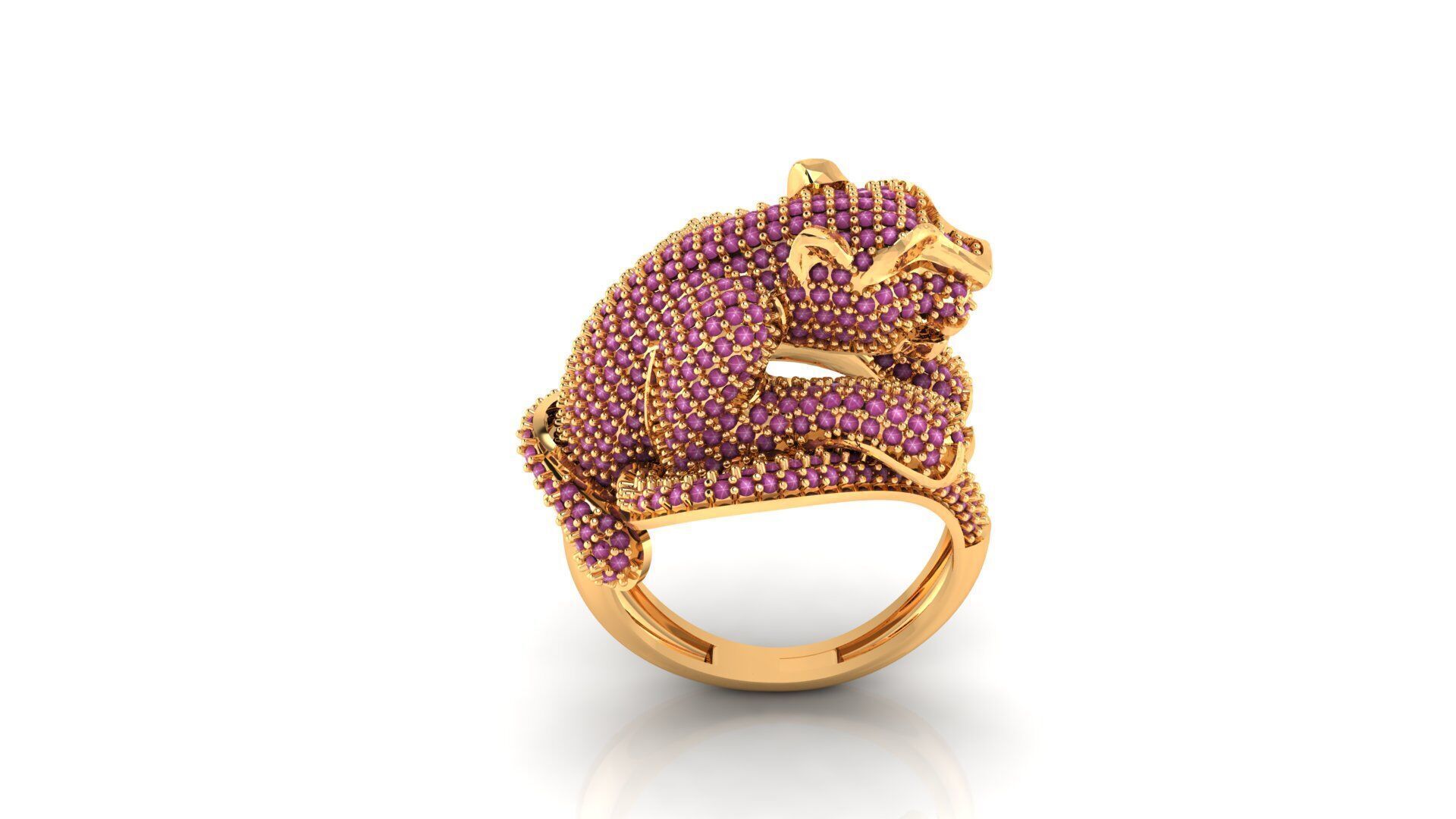 panther ring gold 3D print model_3