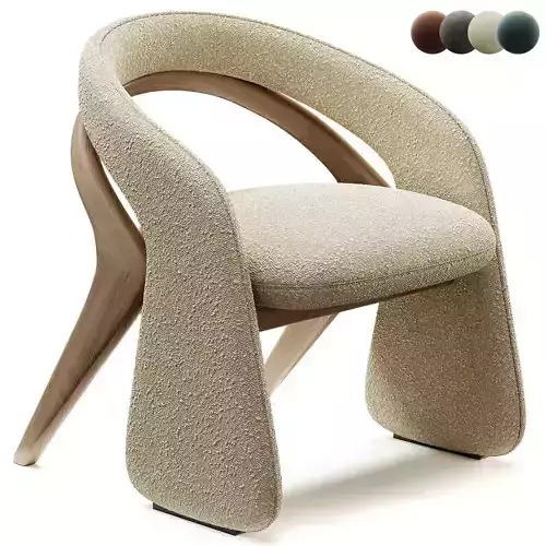 OLGA Dining Chair in Walnut and Off White Boucle