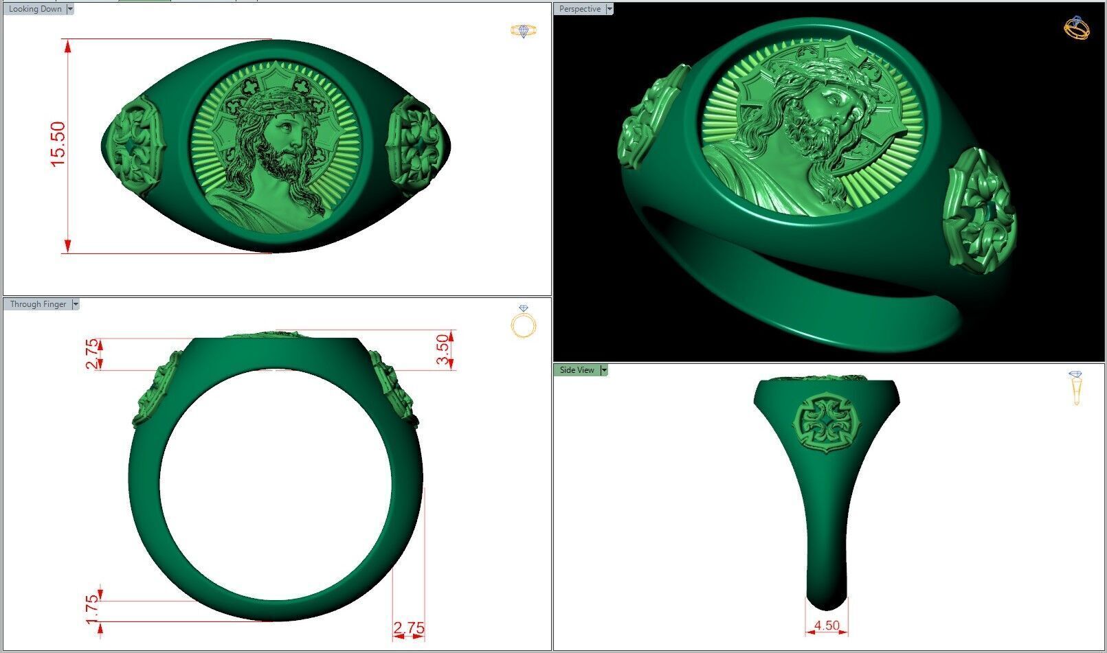 Jesus Christ Crown Thorn Cross Pattern Christian Solid Ring 3D print model_6