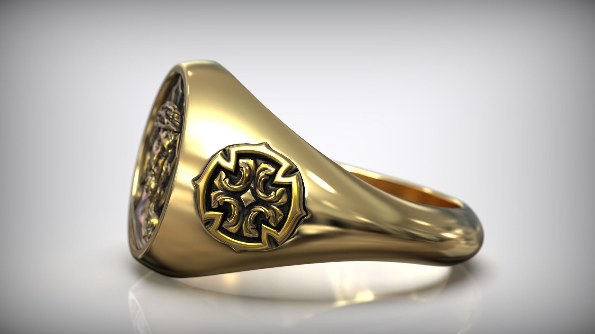 Jesus Christ Crown Thorn Cross Pattern Christian Solid Ring 3D print model_2